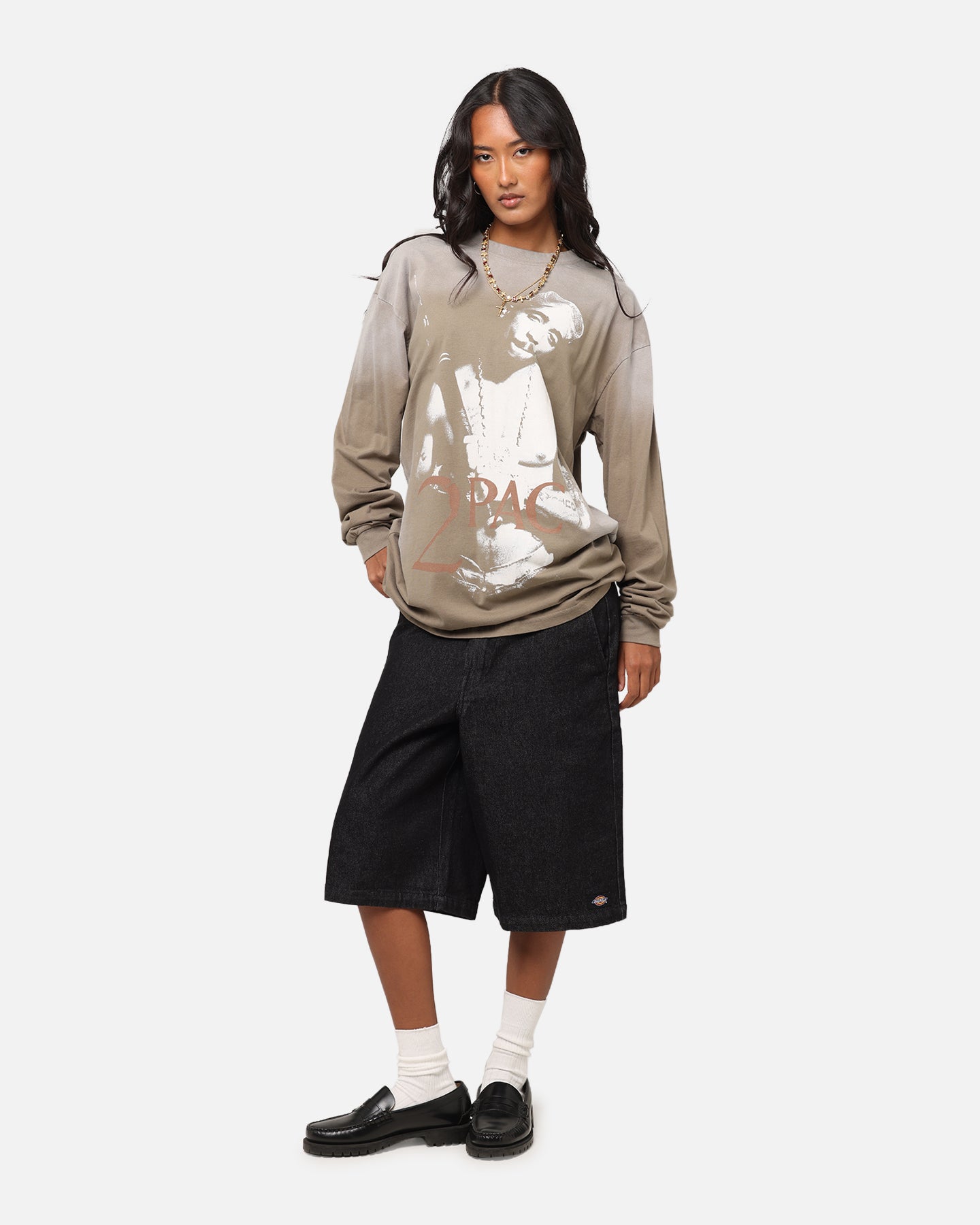 Tupac 2Pac Hem Vintage Long Sleeve T-Shirt Brown、mySite、zt4zffjzw