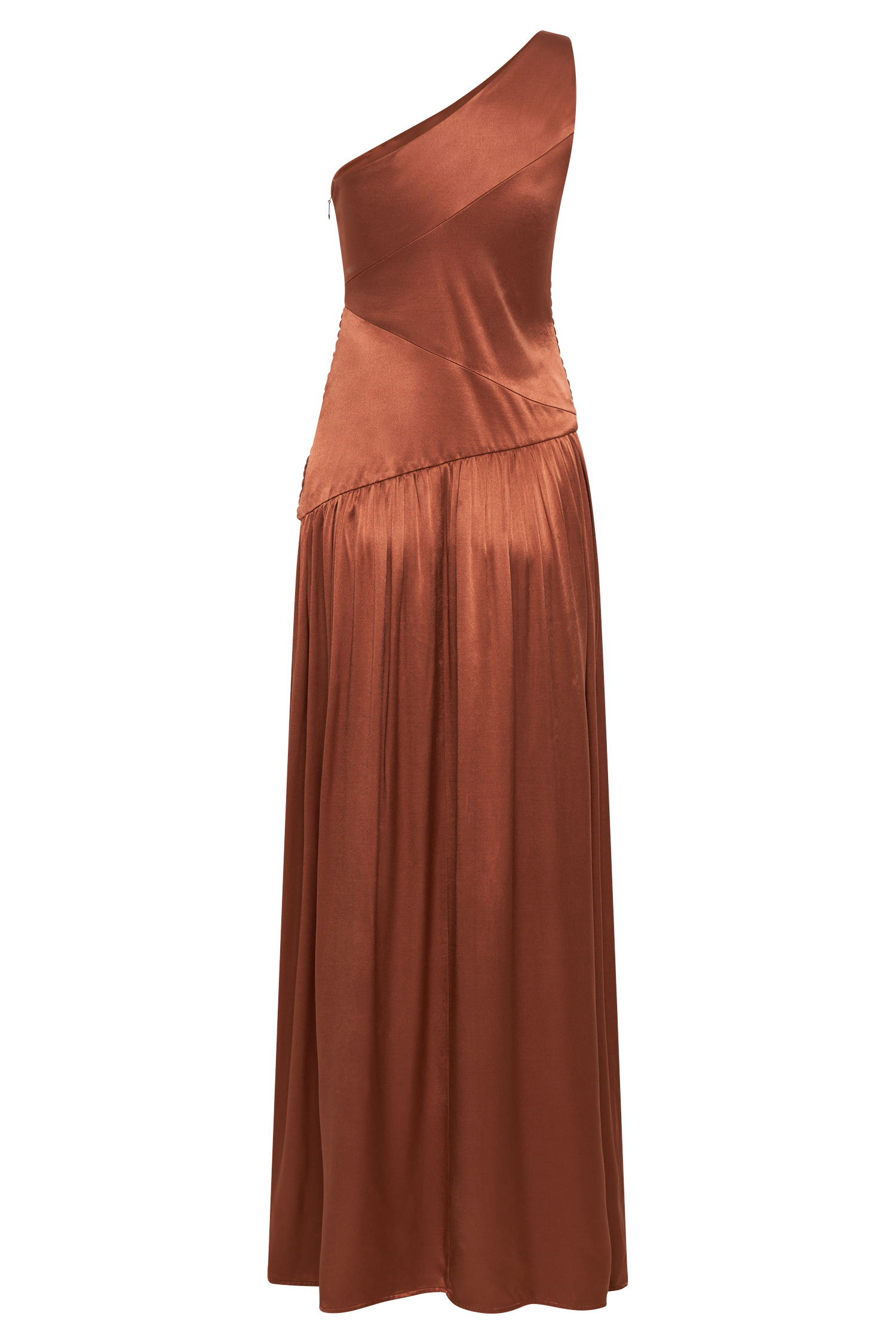 Jenna One Shoulder Pleated Maxi Dress - Wood、mySite、solidvoid
