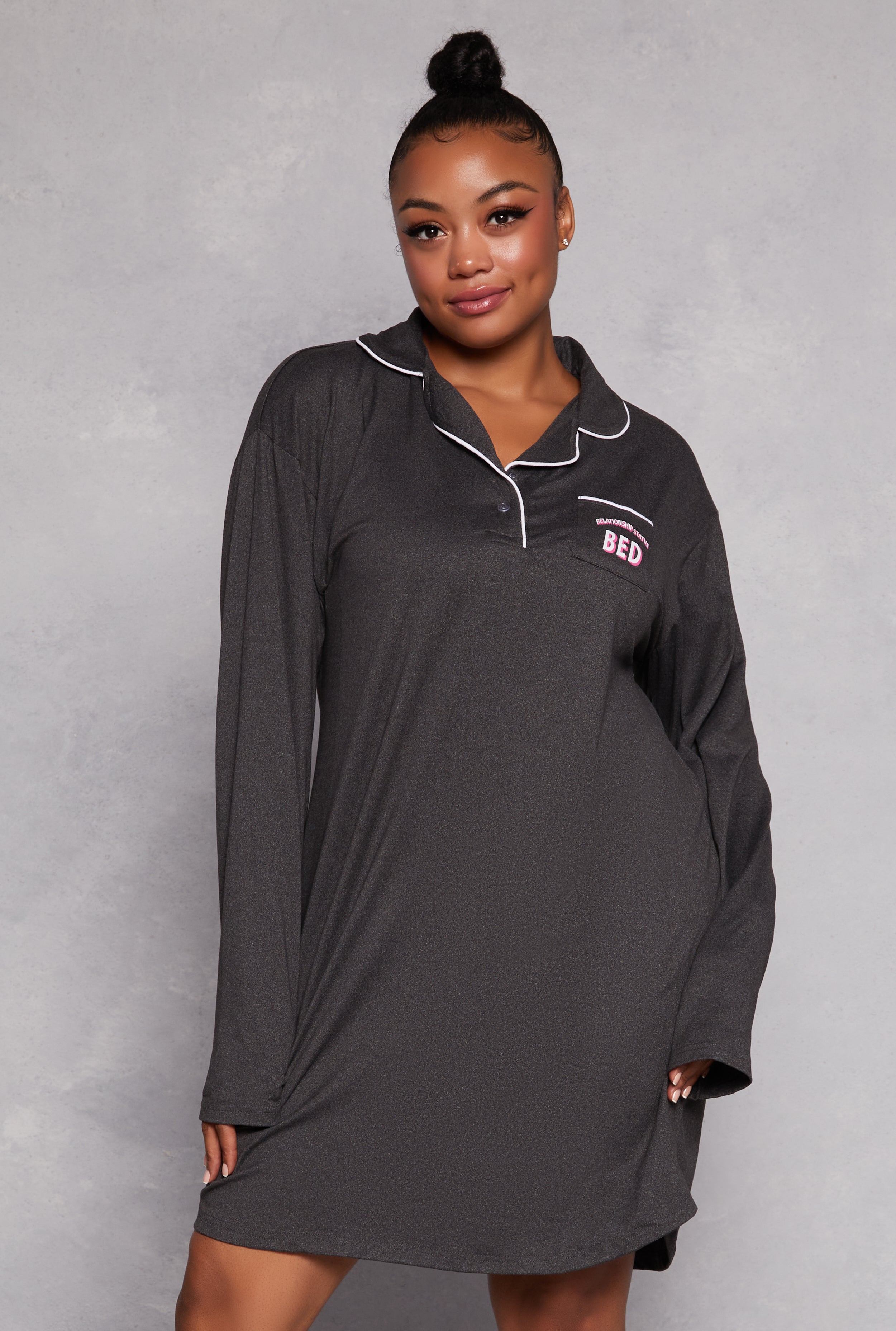 Plus Size Graphic Long Sleeve Sleep Shirt、mySite、camillekostekn