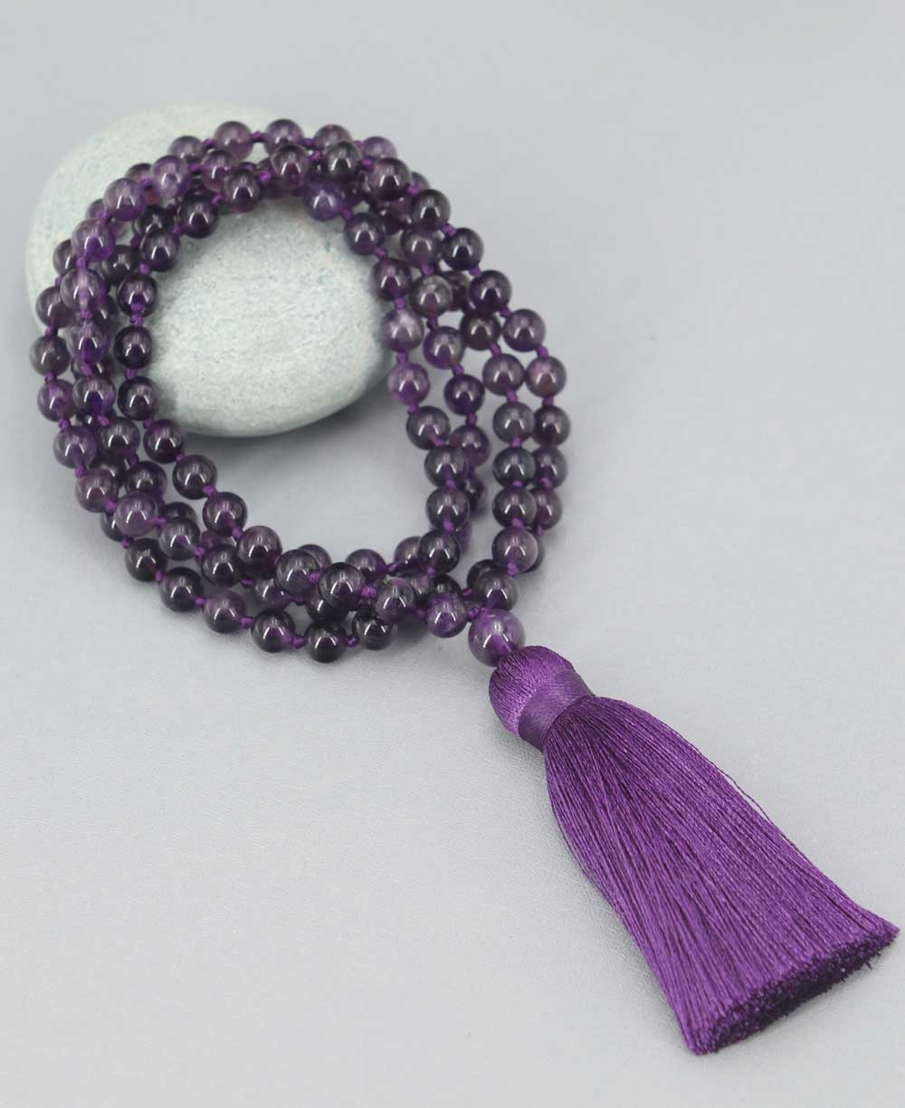 Premium 8 mm Knotted Beads Amethyst Meditation Mala、mySite、topwebapps