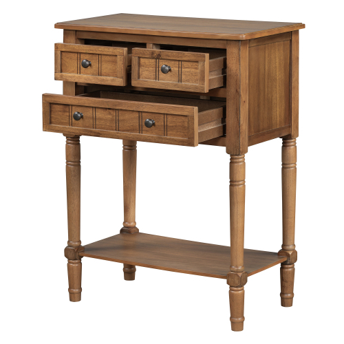 TREXM Narrow Console Table, Slim Sofa Table with Three Storage Drawers and Bottom Shelf (Ivory White)、、casual