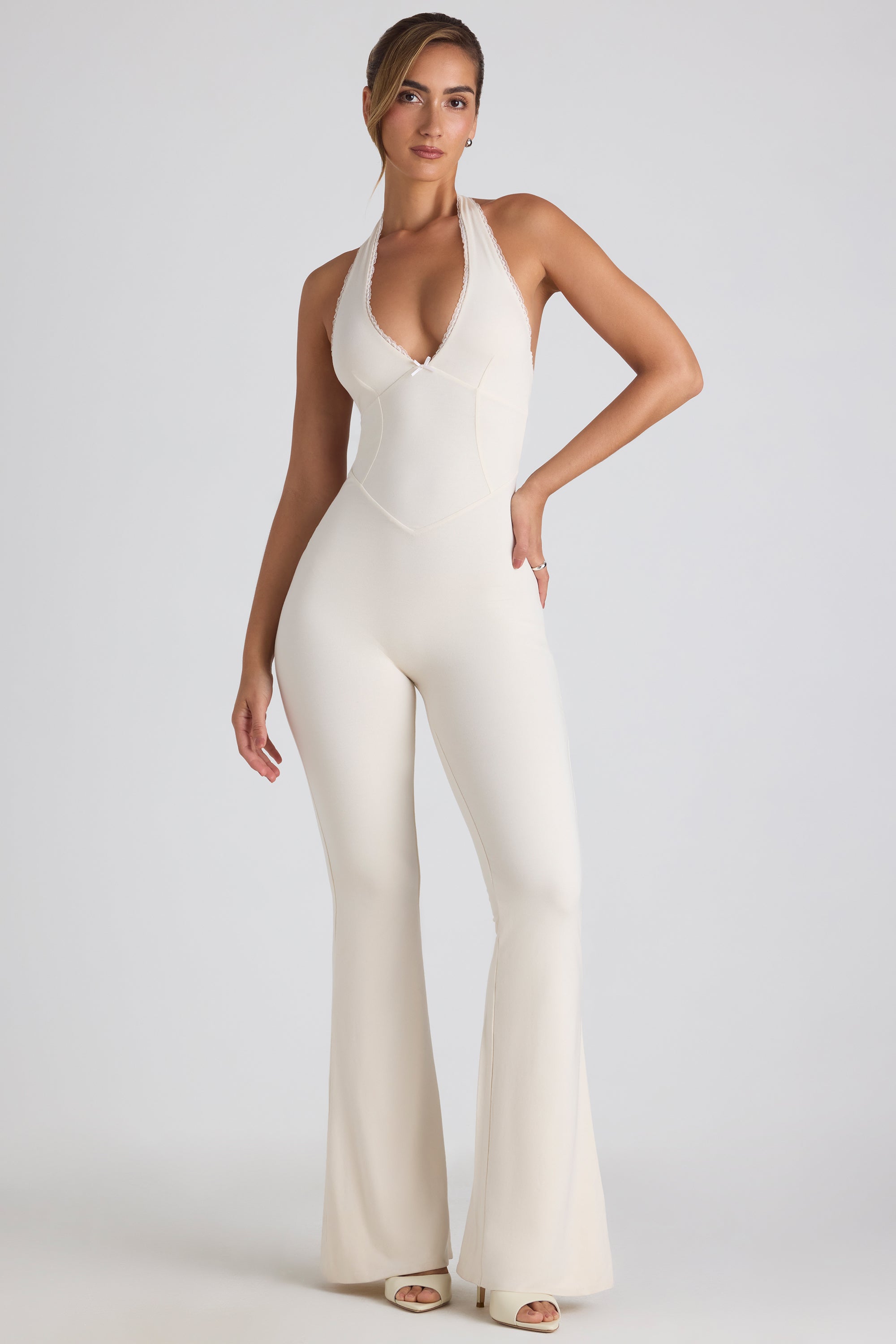  Modal Lace-Trim Cut-Out Flared Jumpsuit in Ivory、mySite、sugarbowlscore