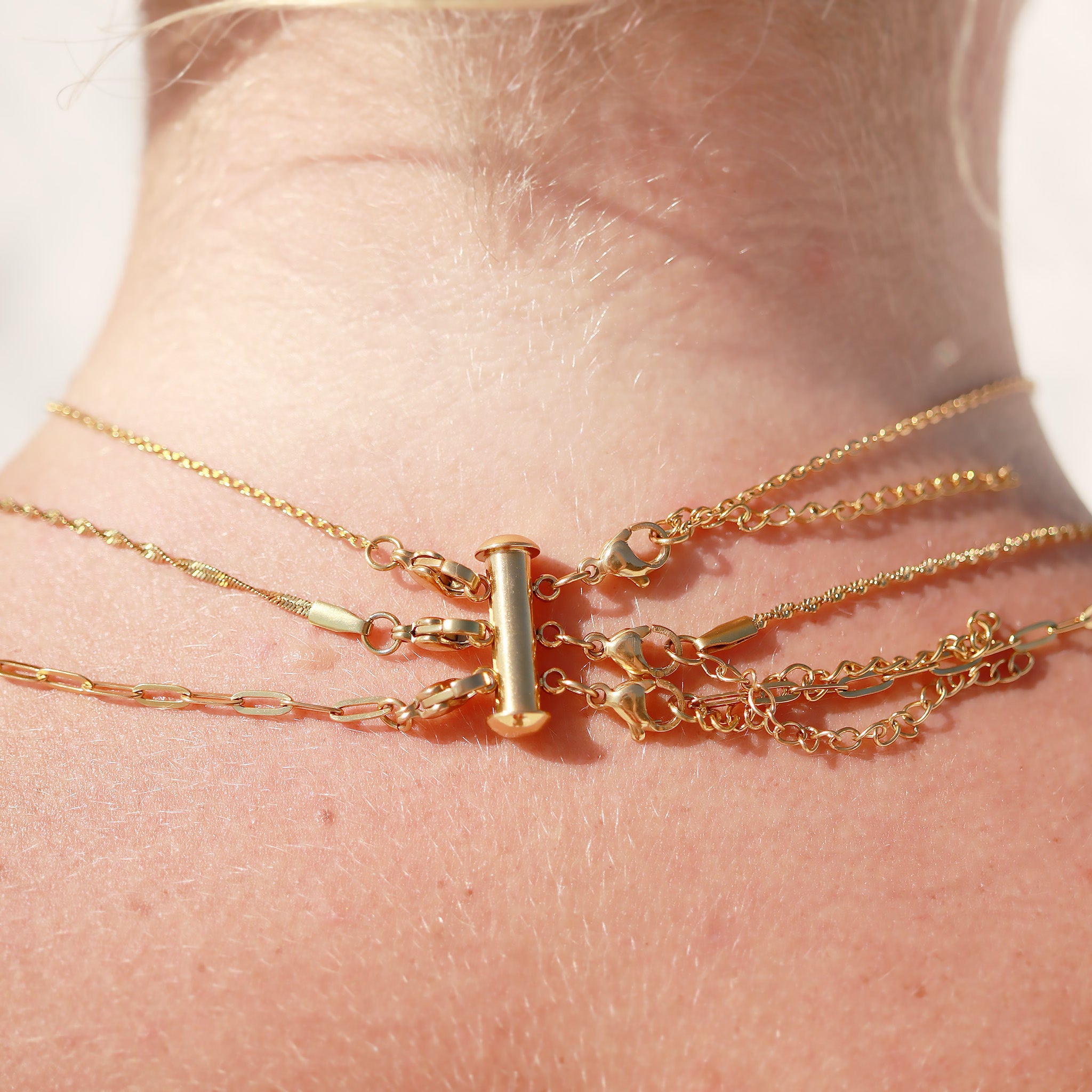 18K Gold PVD Stainless Steel 3 Row Layering Necklace Magnetic Clasp / ENC0029、mySite、dreamappss