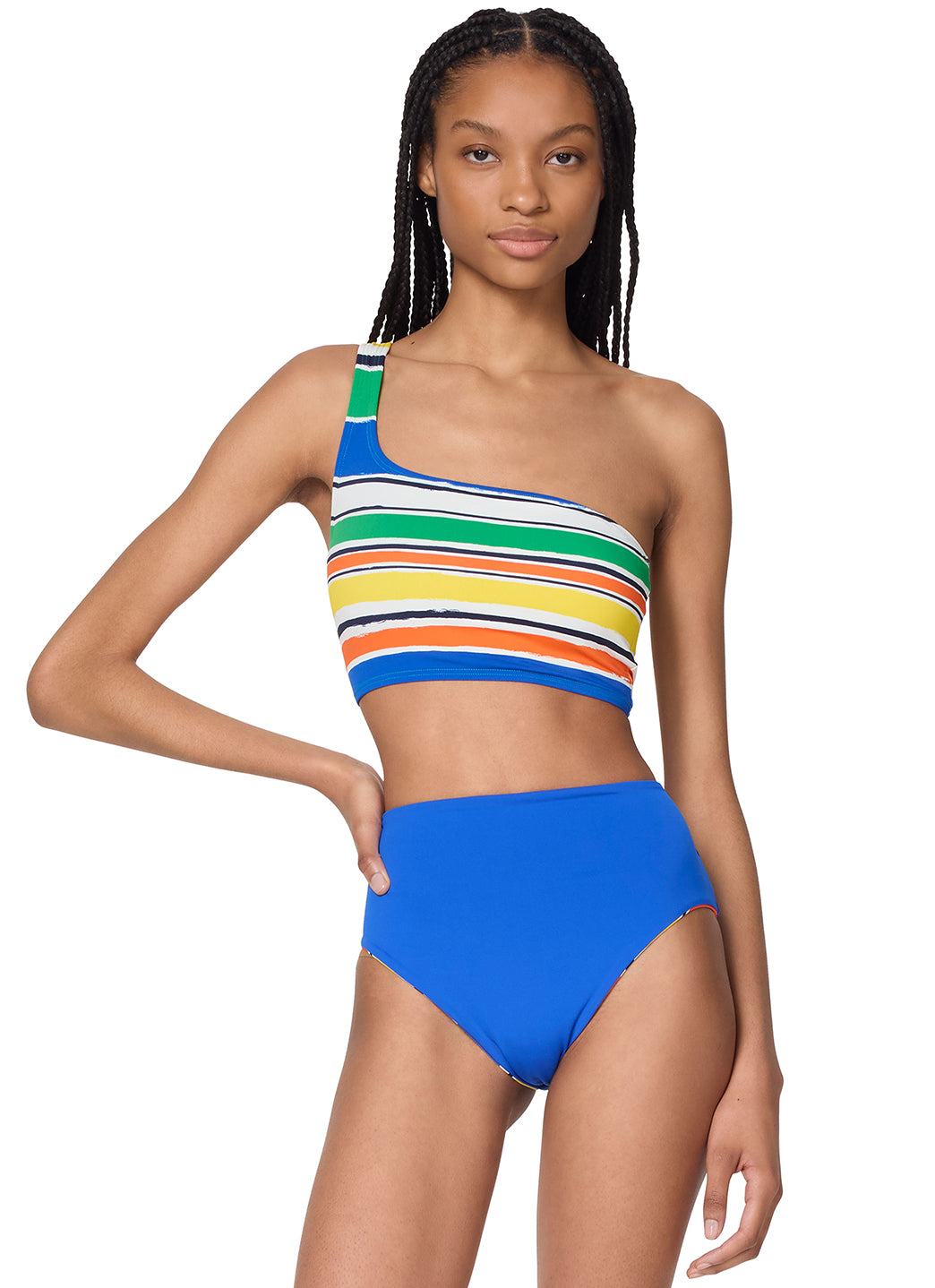 Kate Spade Women's Ocean Stripe One Shoulder Bikini Top、mySite、noshort
