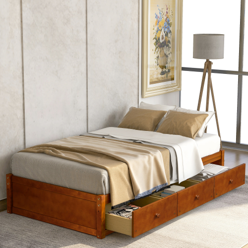 Orisfur. Twin Size Platform Storage Bed with 3 Drawers、、casual