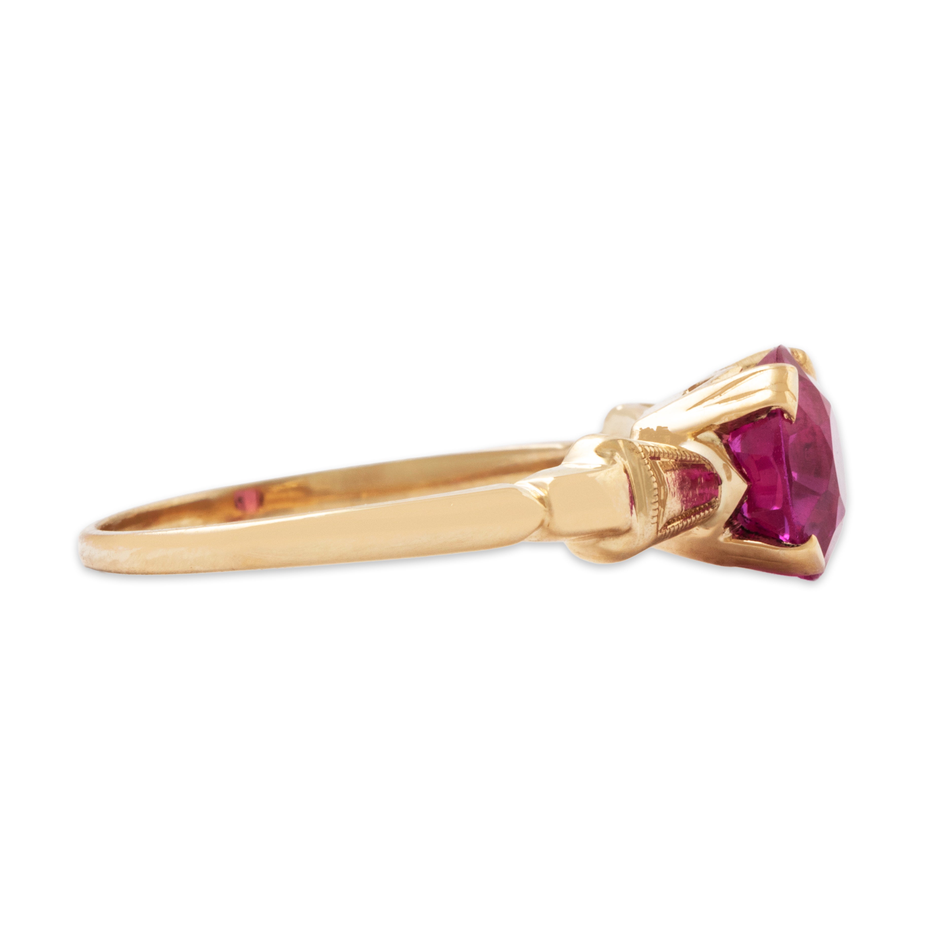 Vintage 14k Yellow Gold Synthetic Ruby Spectacular Pink Solitaire Ring 6.50、mySite、hinf8tx79