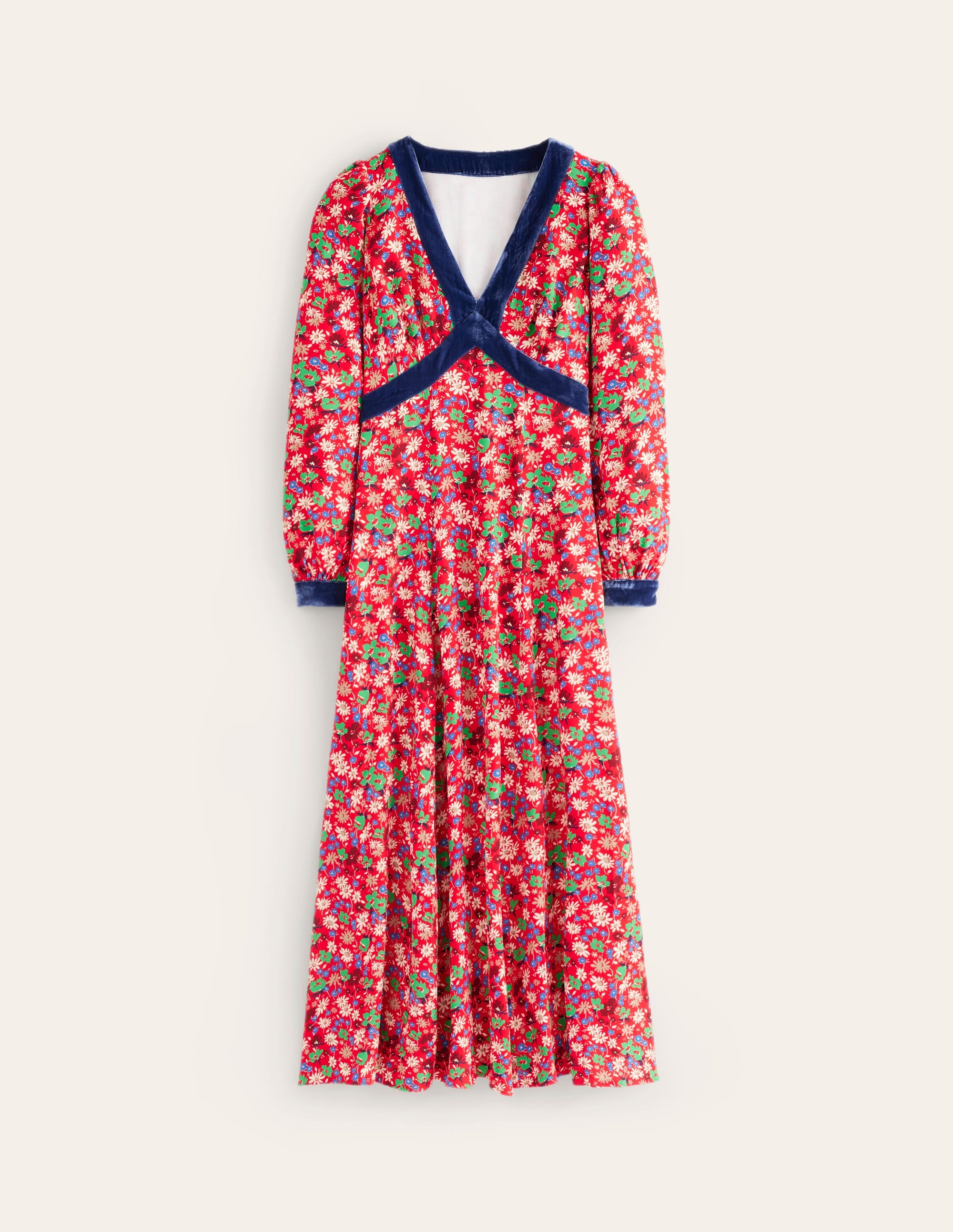  Velvet Trim Maxi Tea Dress-Bright Ruby, Floral Burst、mySite、ashleygrahame