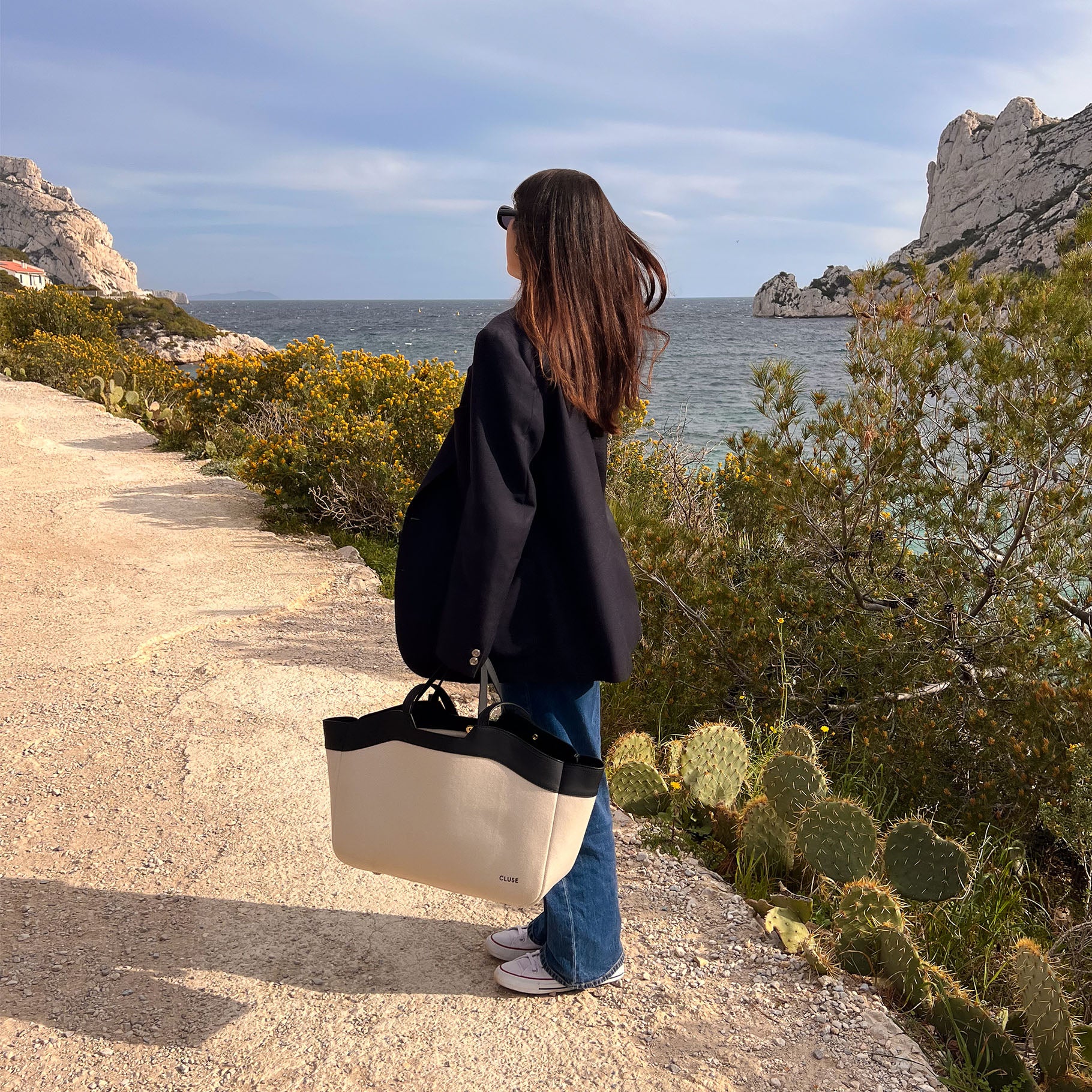 Tote Bag, Beige, Black Colour、mySite、botmansion