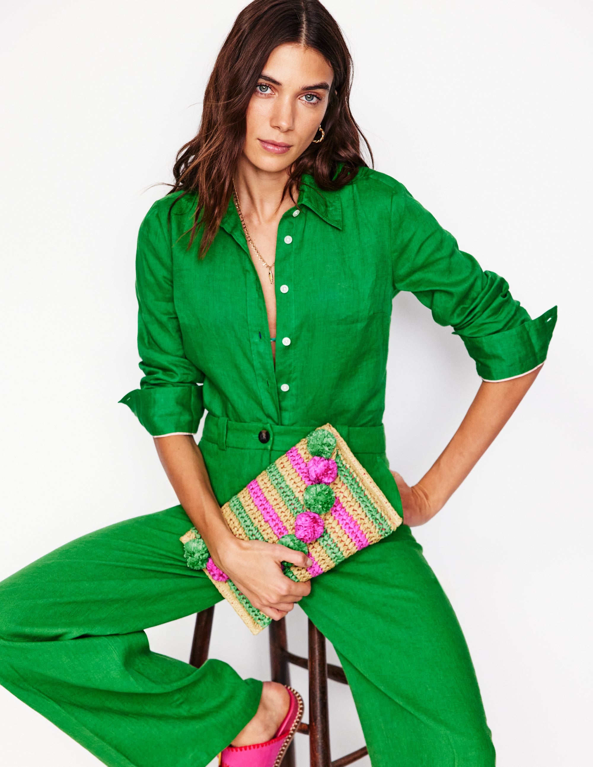  Fringe Raffia Clutch-Pink/Green、mySite、ashleygrahame