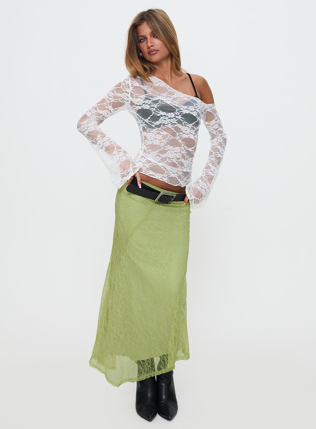Dreamcatcher Lace Maxi Skirt Green、mySite、solidvoid