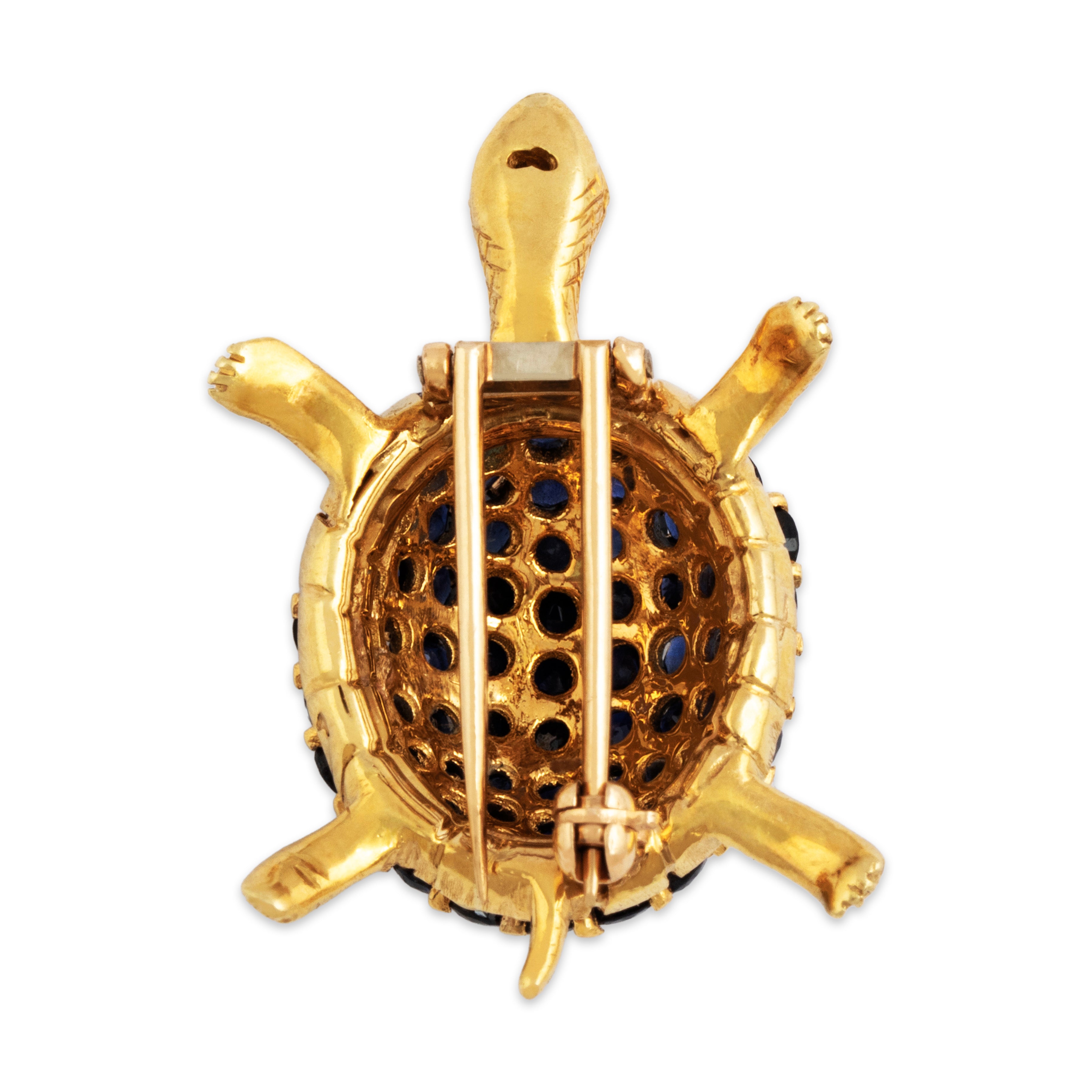 Vintage Heavy 18k Yellow Gold 3.3cttw Sapphire Diamond Delightful Turtle Brooch、mySite、hinf8tx79