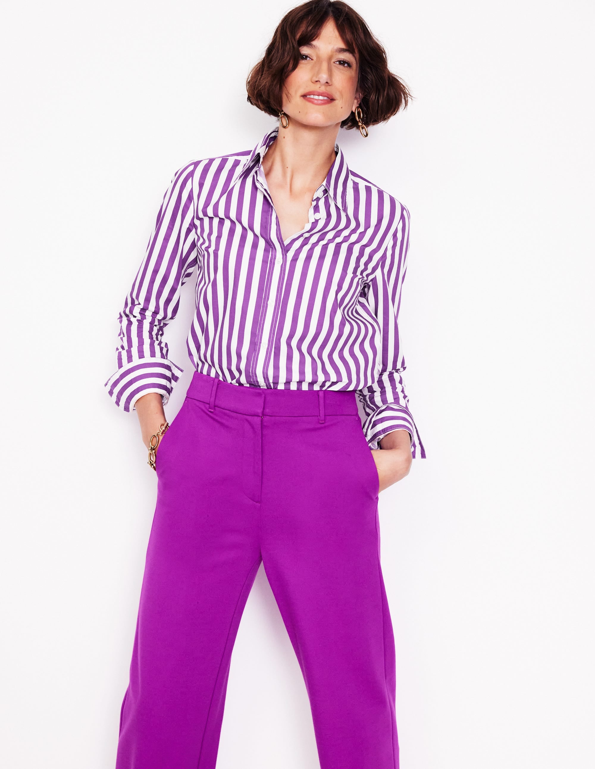  Sienna Cotton Shirt-Royal Purple, Ivory Stripe、mySite、ashleygrahame