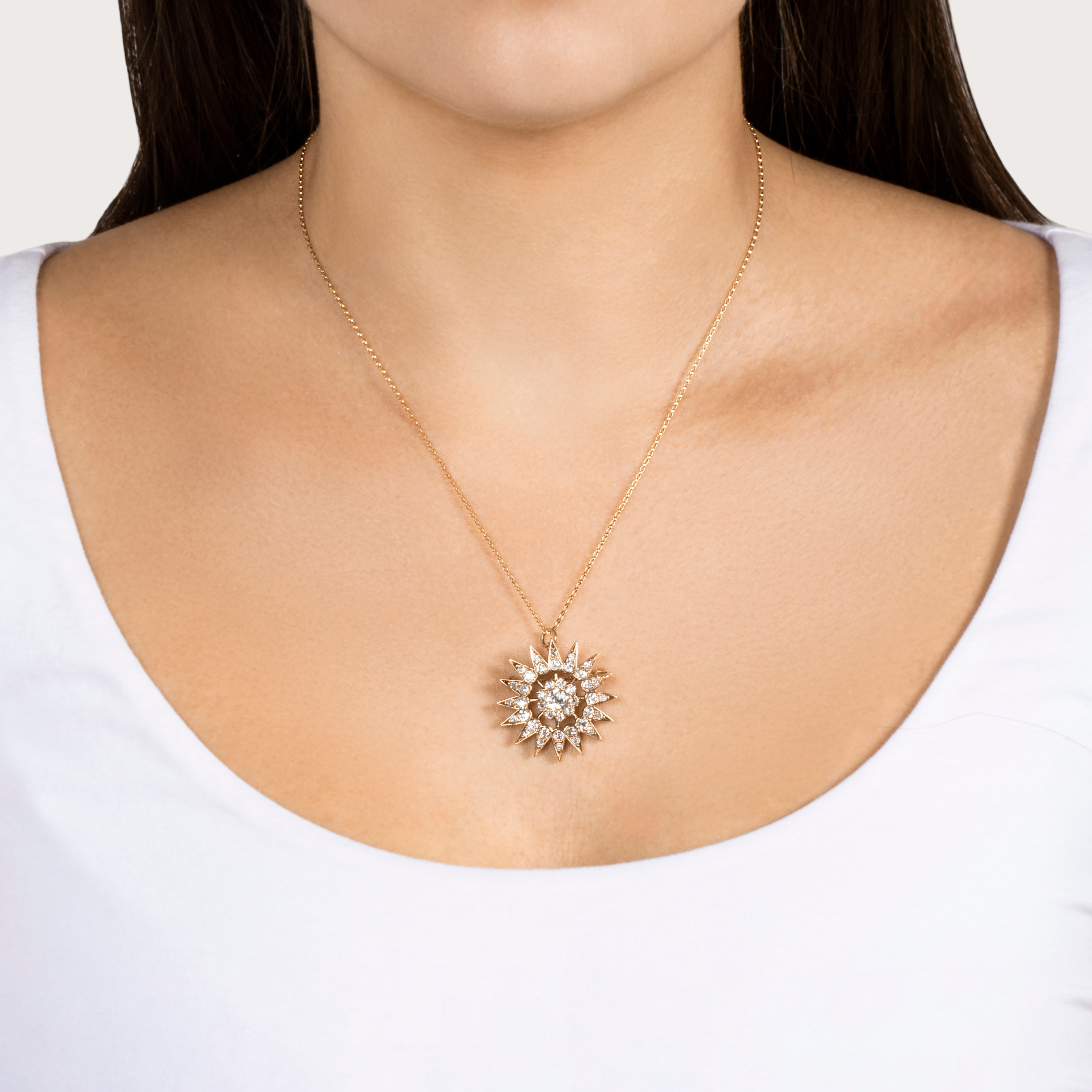 Sparkling Antique 14k Yellow Gold 3cttw Old Mine Diamond Starburst Pendant Pin、mySite、hinf8tx79