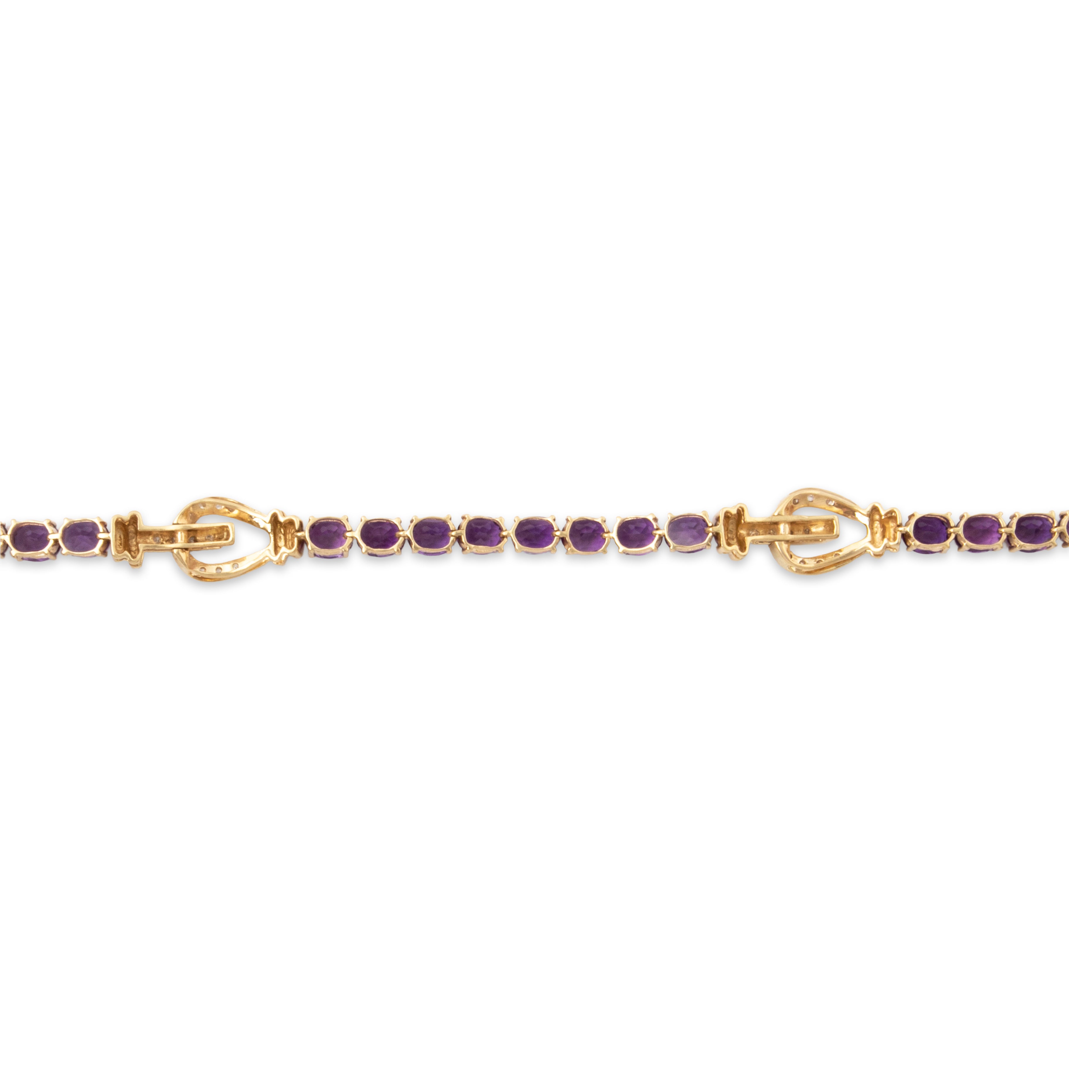 Vintage 14k Yellow Gold 7.9cttw Amethyst .216cttw Diamond Buckle Bracelet 7.25、mySite、hinf8tx79