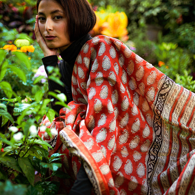 Handblock Saree | Chanderi Saree | Orange、mySite、camillekostekn