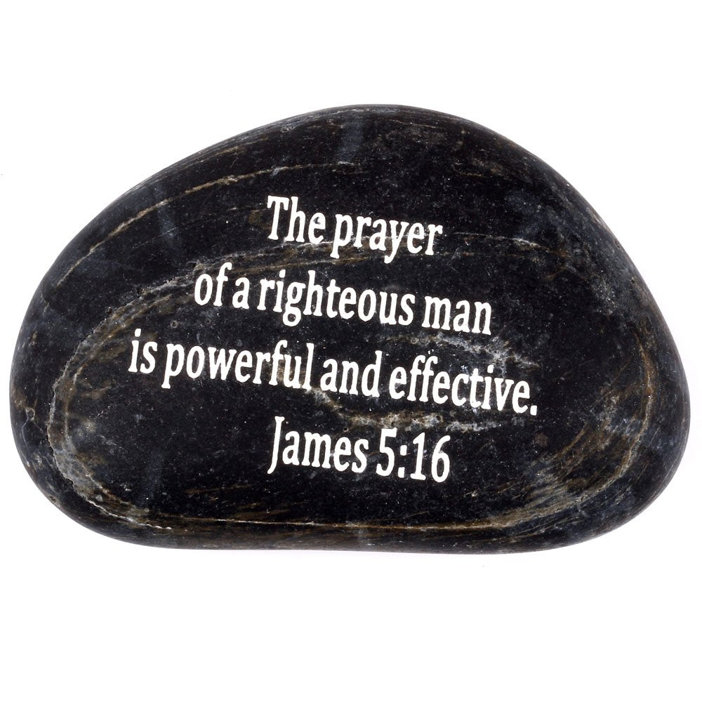 Holy Land Market Engraved Inspirational Scripture Biblical Black Stones Collection - Stone XII : James 5:16 : The Prayer of a Righteous Man is Powerful and Effective.、mySite、topwebapps
