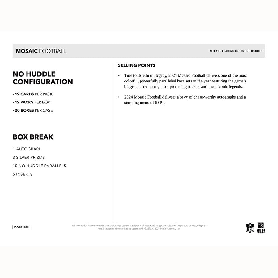 Panini Mosaic NFL Football 2024 - No Huddle Hobby Box、mySite、waistdrama
