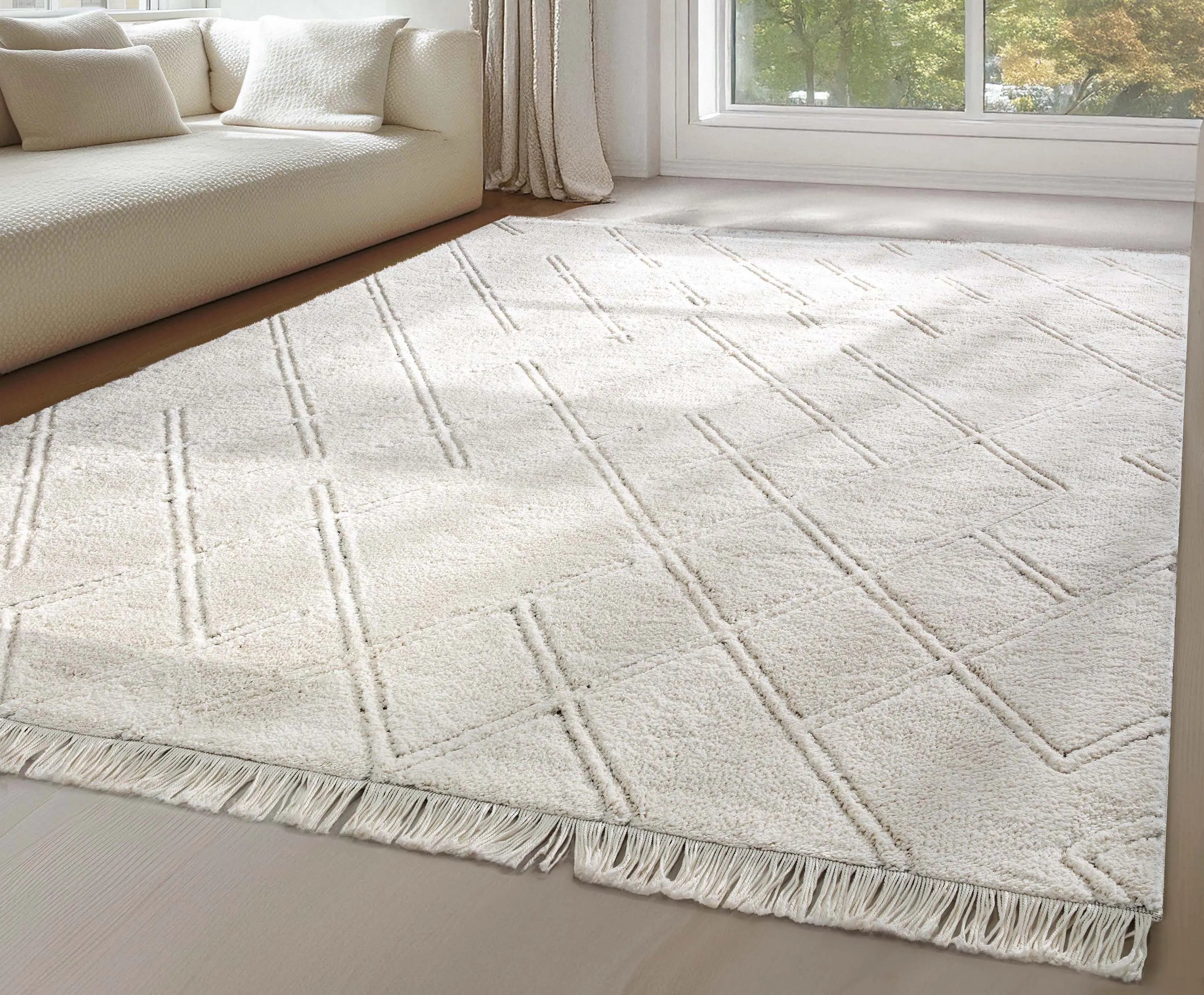Firth Moroccan Trellis Textured Ivory Ultra Soft High-Low Shag Rug、mySite、gigharbornorthrealestate