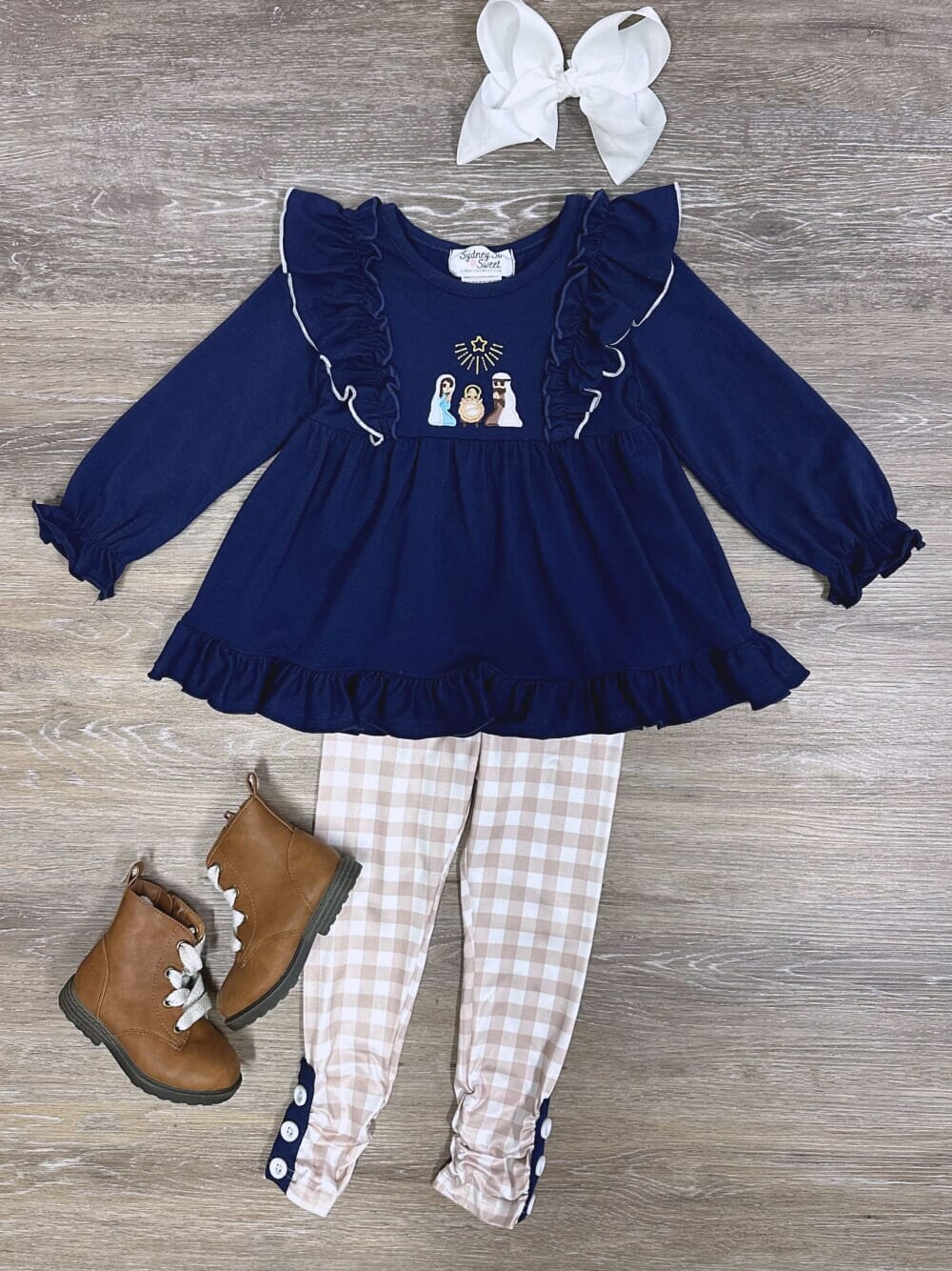 O Holy Night Girls Nativity Tunic and Plaid Leggings Outfit、mySite、camillekostekn