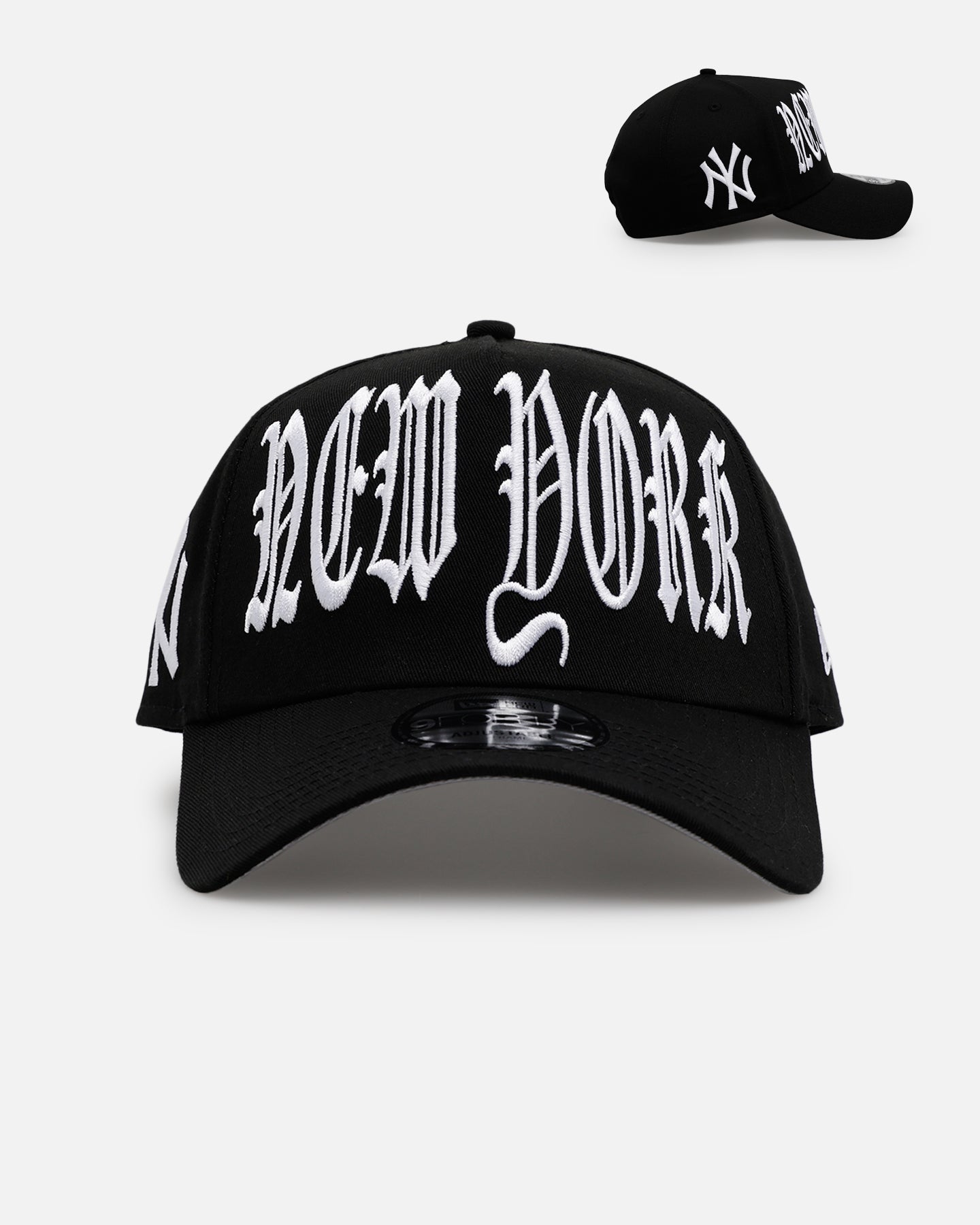 New Era New York Yankees 'Oversized Gothic Script Crown' 9FORTY A-Frame Snapback Black/White、mySite、zt4zffjzw
