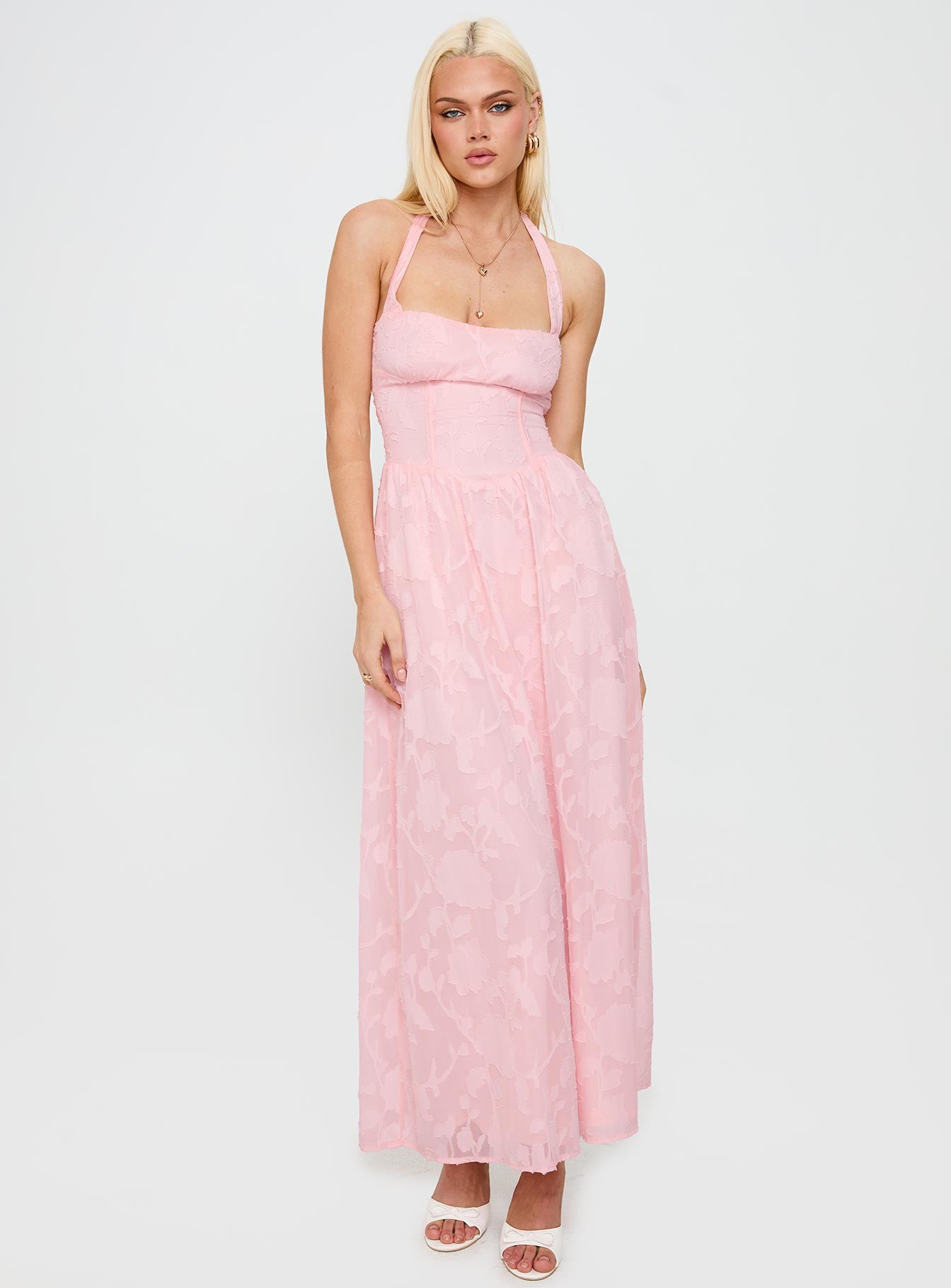 Fransiska Burnout Halter Maxi Dress Pink、mySite、solidvoid