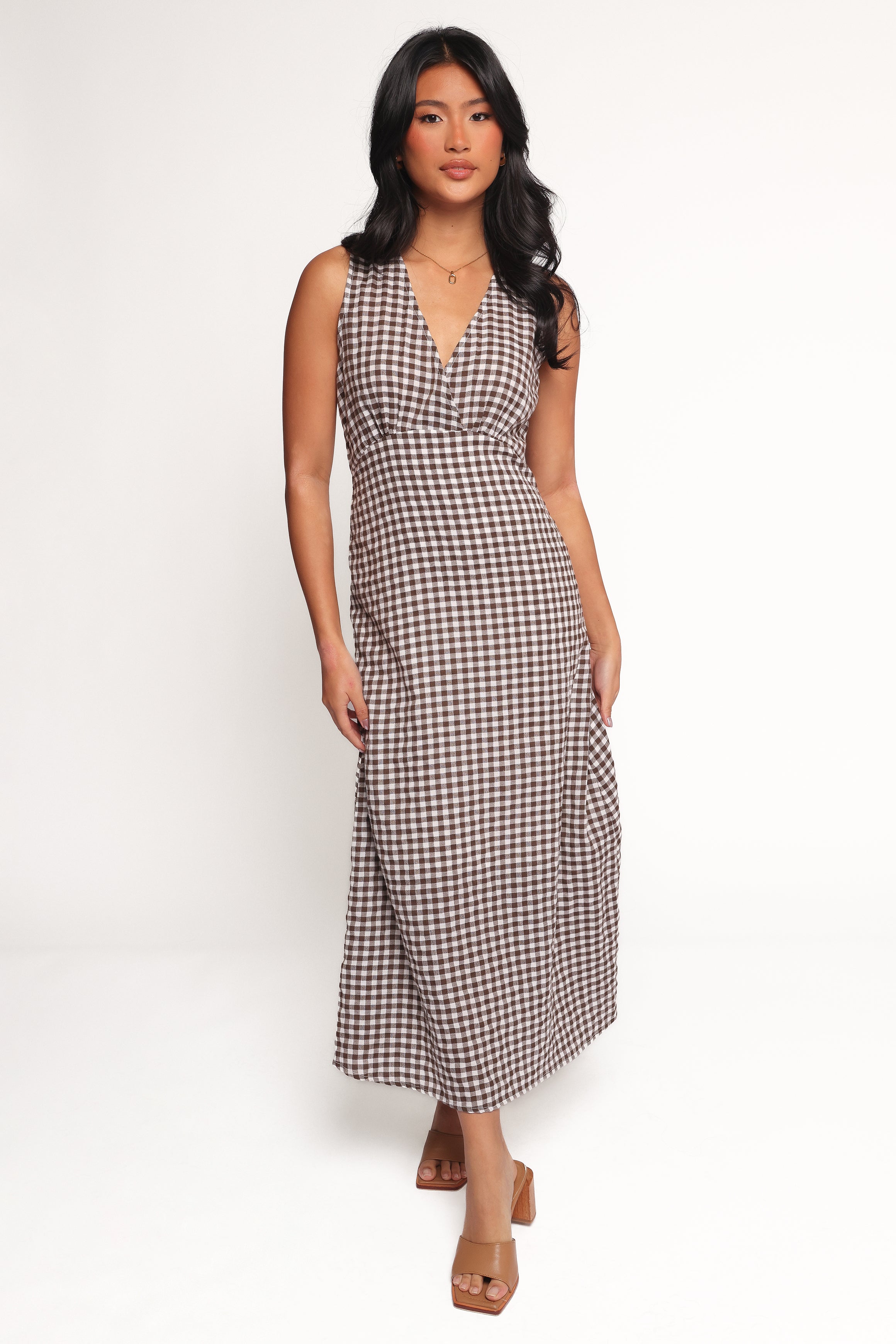  Queenie Midi Dress - Brown Gingham、mySite、sugarbowlscore