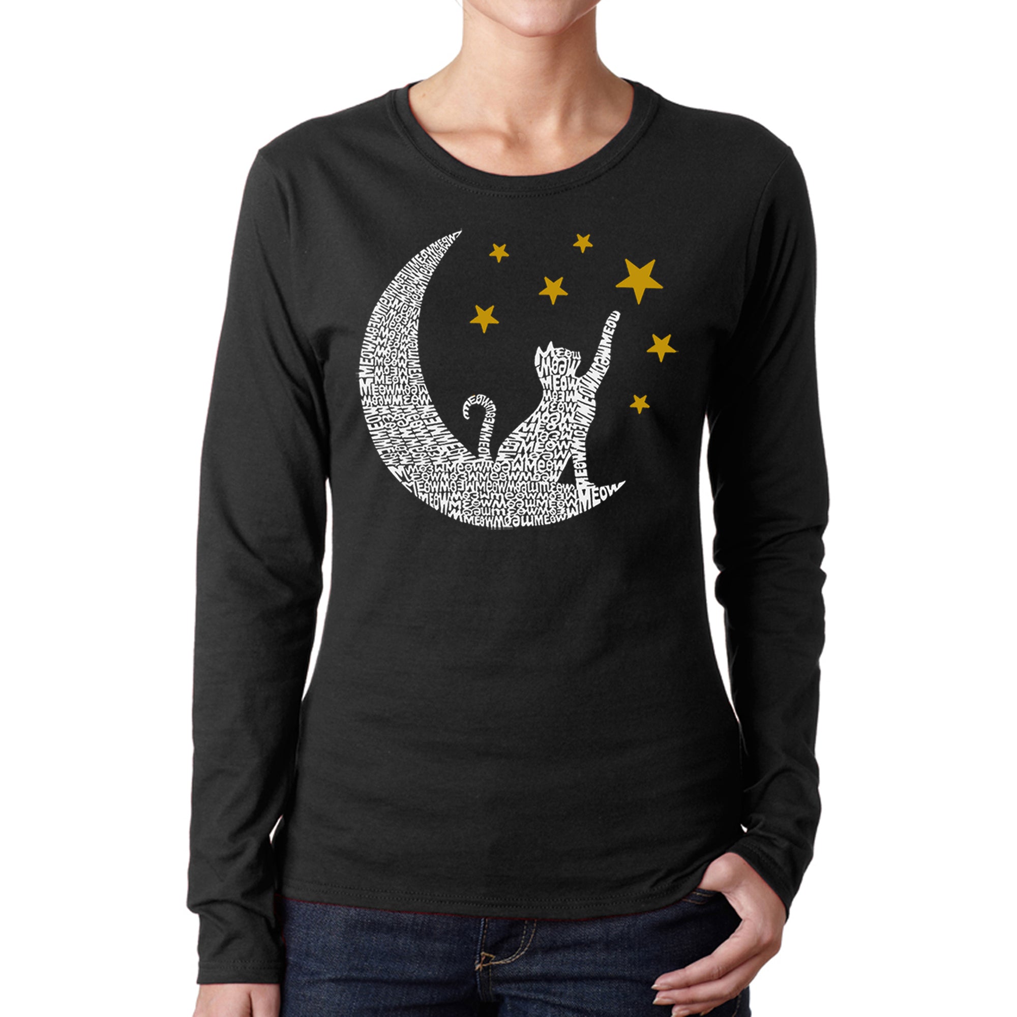 Cat Moon - Women's Word Art Long Sleeve T-Shirt、mySite、camillekostekn
