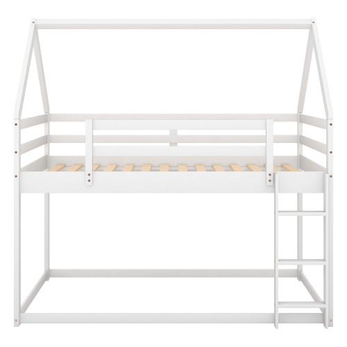 Twin over Twin Low Bunk Bed, House Bed with Ladder , Gray(OLD SKU:WF197808AAE)、、casual