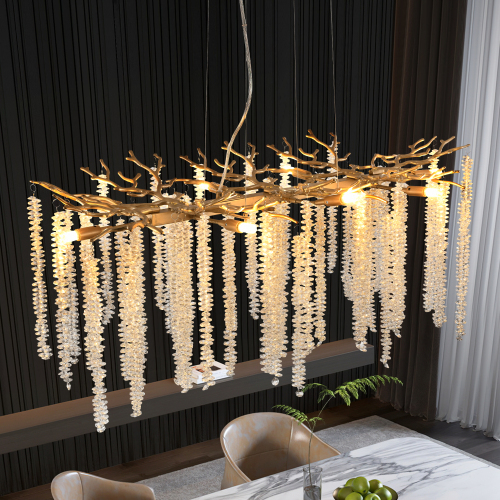 24-inch Modern Golden Pendant Light with Cascading Crystal Strands, Ideal for Living Room, Dining Room and Foyer, High-End Decorative Lighting Fixture (Bulb Not Included)、、eastwooduniform