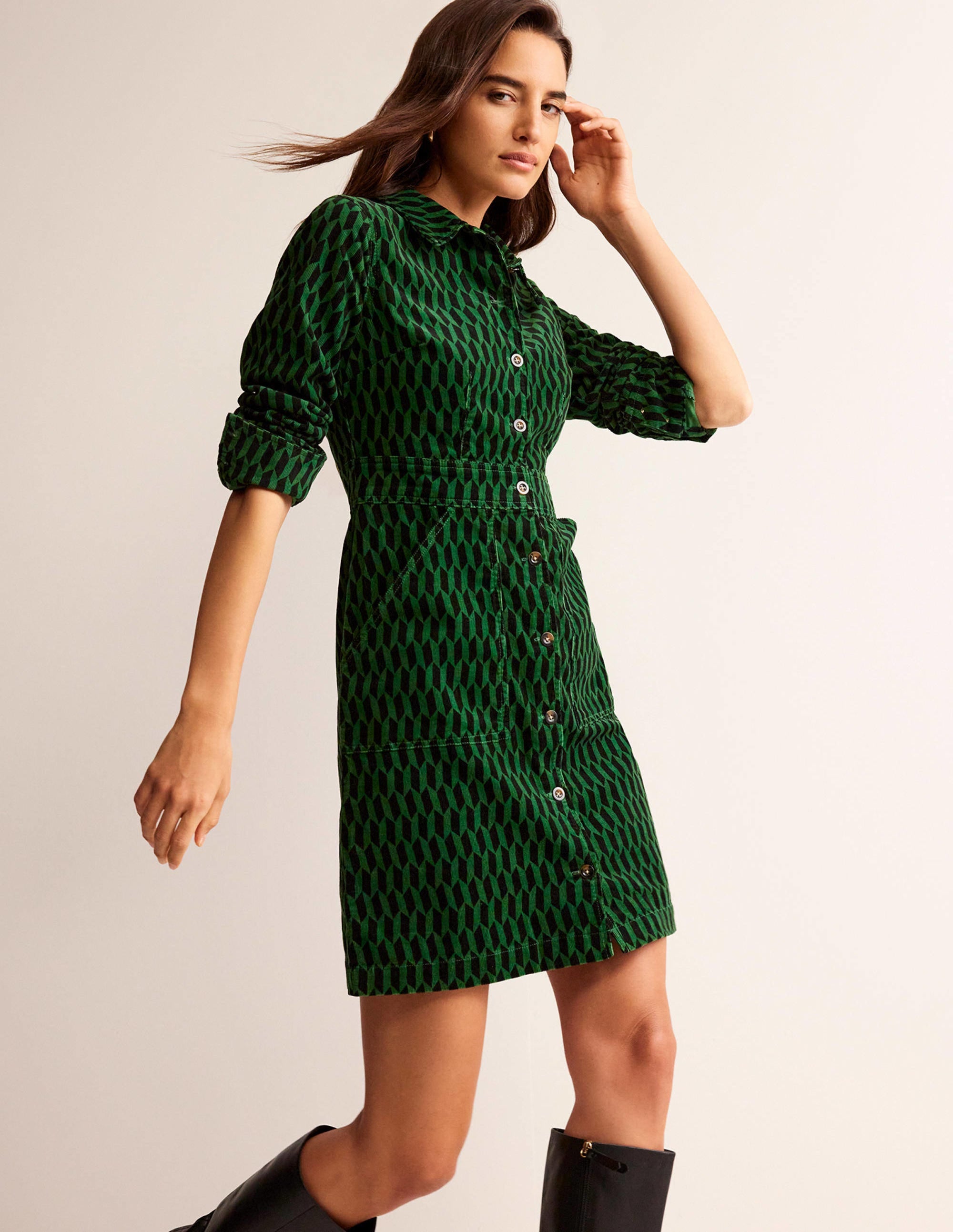  Flora Cord Shirt Dress-Amazon Green, Block Tile、mySite、ashleygrahame