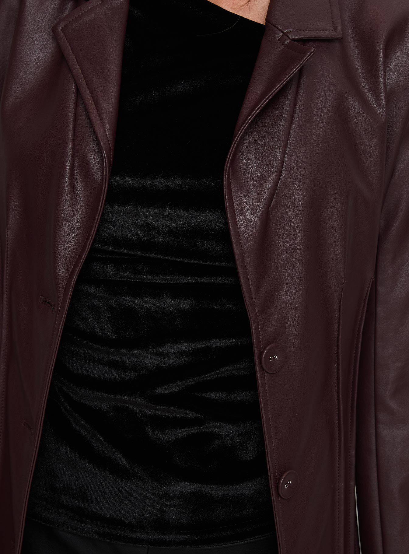 Speak Easy Long Line Faux Leather Coat Burgundy、mySite、solidvoid