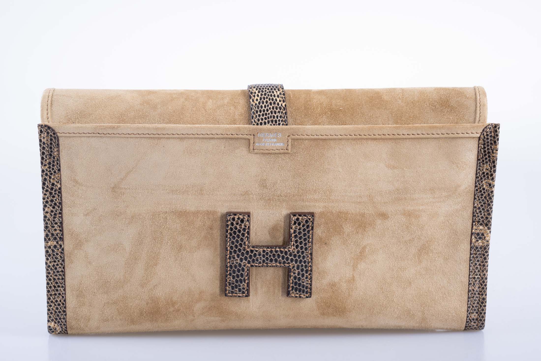 Hermès Jige Elan Clutch Sable Doblis Suede and Ombré Lizard、mySite、garminoutage.com