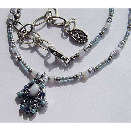Michal Golan Blue Lace and Agate Hamsa Necklace、mySite、topwebapps