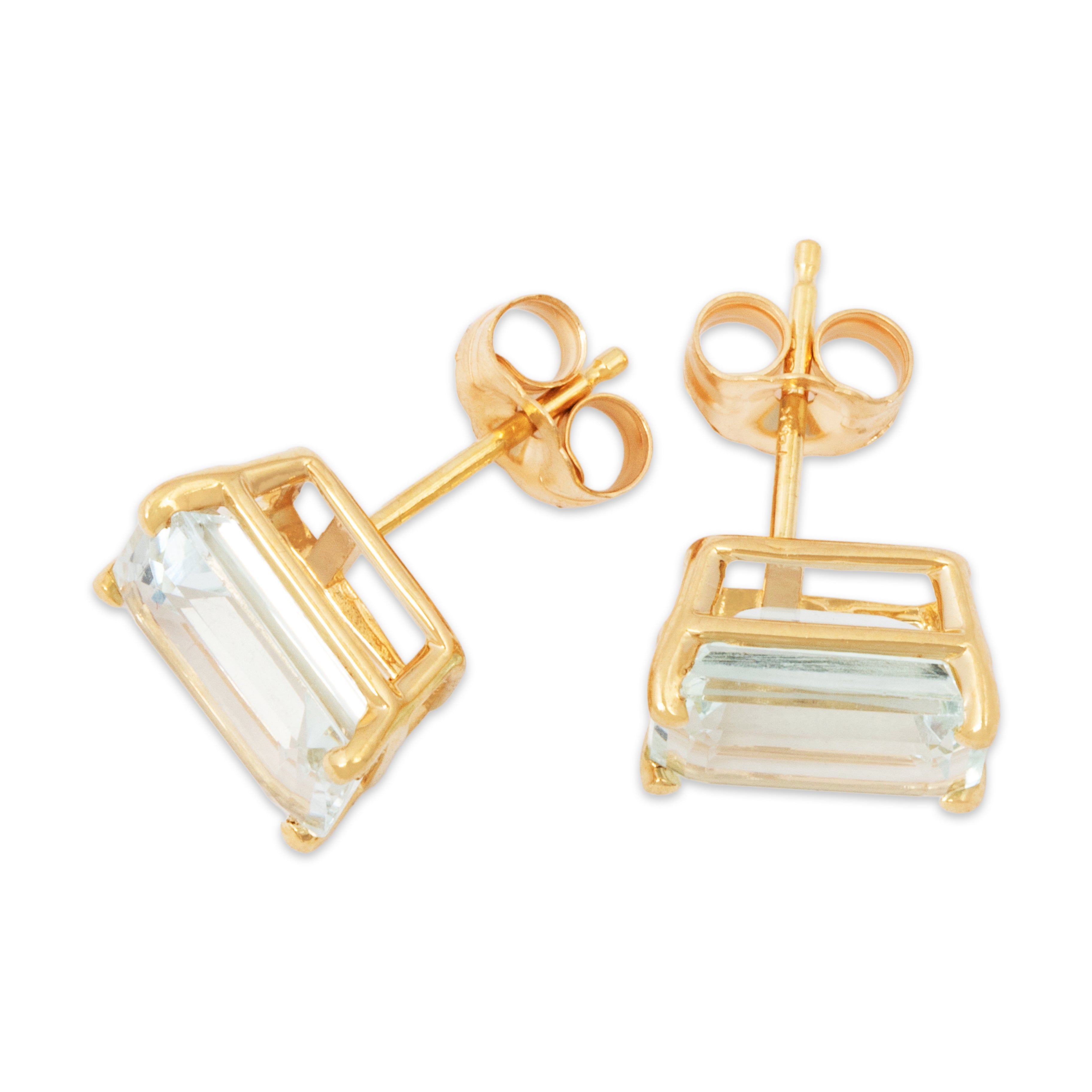 Vintage 14k Yellow Gold 3.82cttw Aquamarine Emerald-Cut Stud Earrings、mySite、hinf8tx79