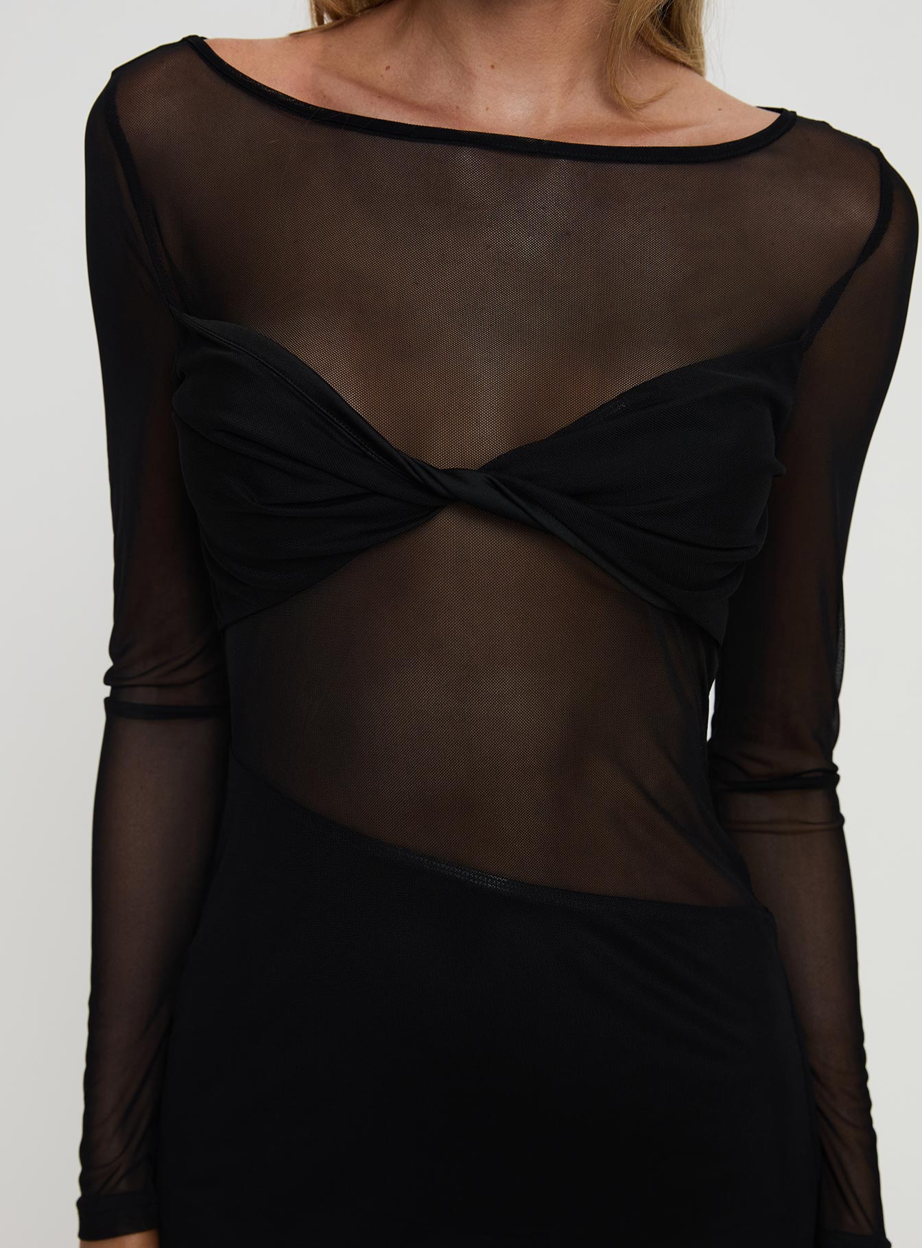 Insatiable Long Sleeve Mesh Mini Dress Black、mySite、solidvoid