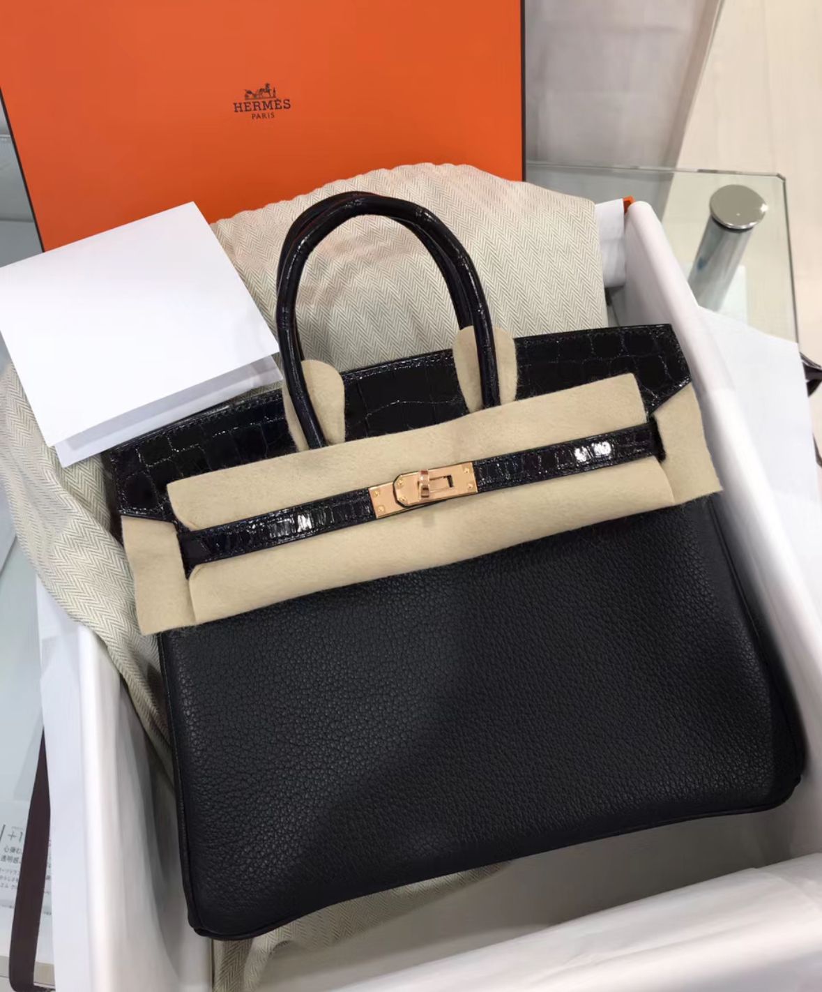 Hermes Birkin Excellent Condition B25 black touch shiny croc rose gold Y 2022、mySite、garminoutage.com