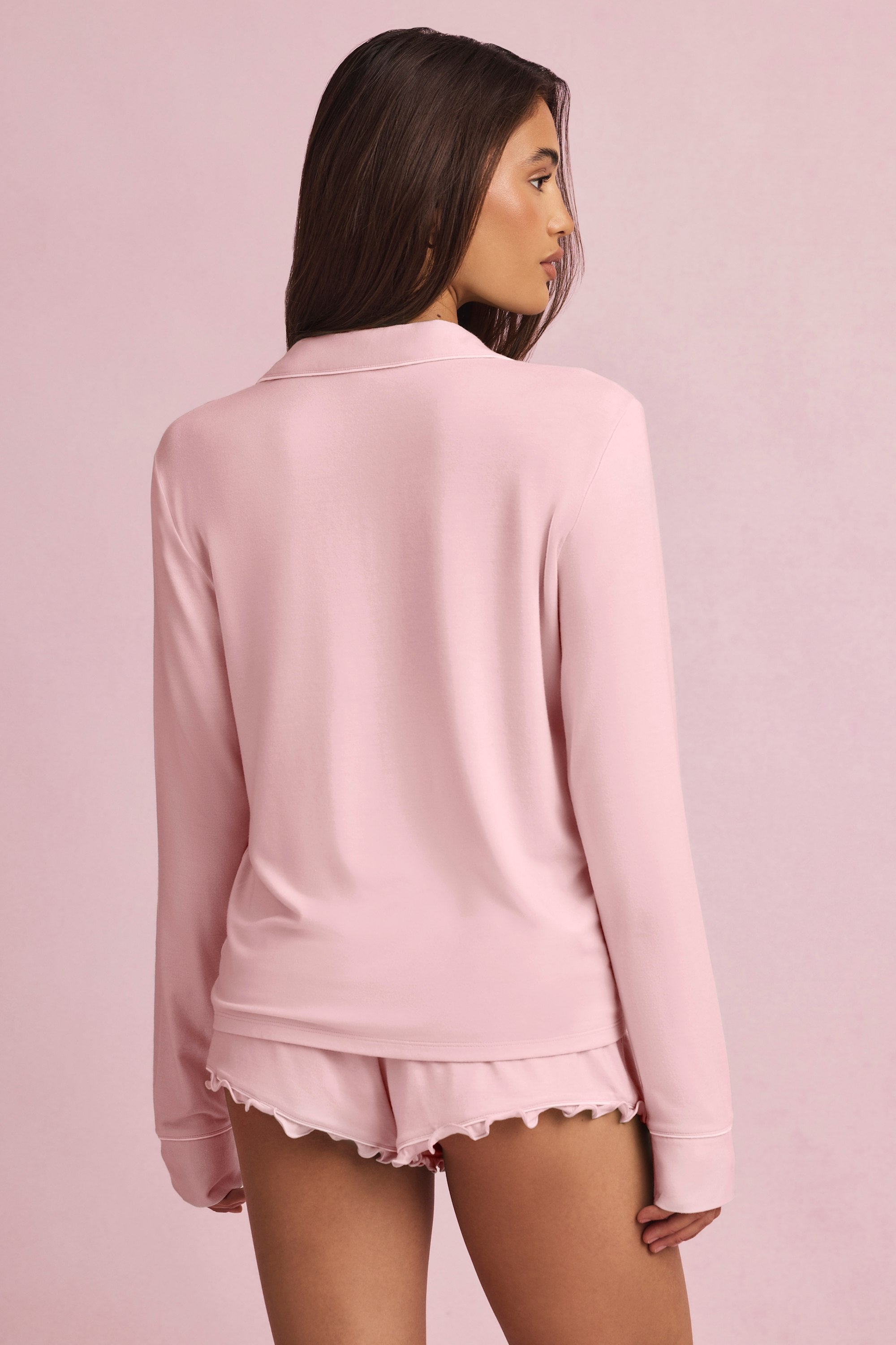  Ruffle-Trim Pyjama Shorts in Baby Pink、mySite、sugarbowlscore