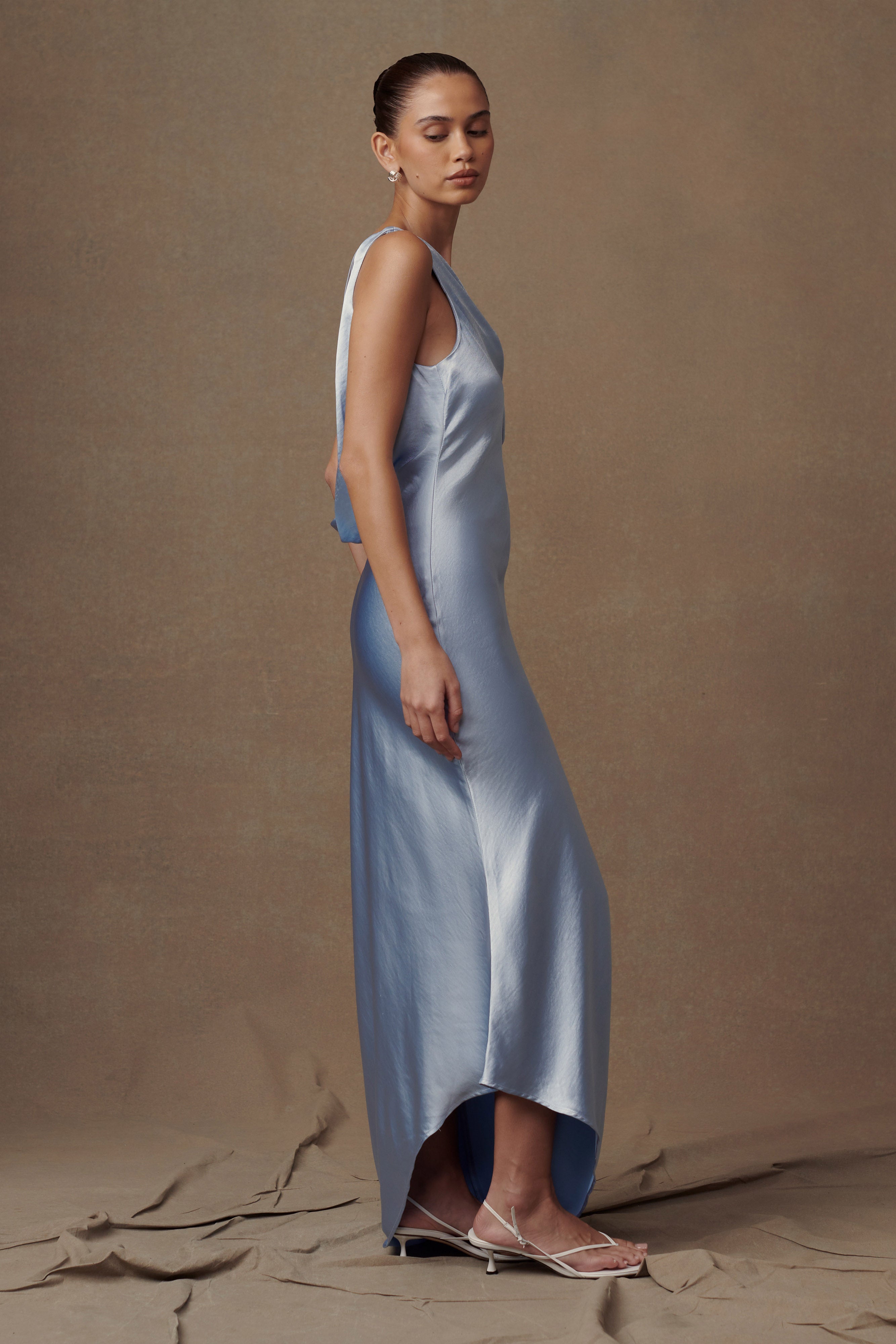 Yvette Slip Maxi Dress With Asymmetrical Hem - Cornflower Blue、mySite、solidvoid