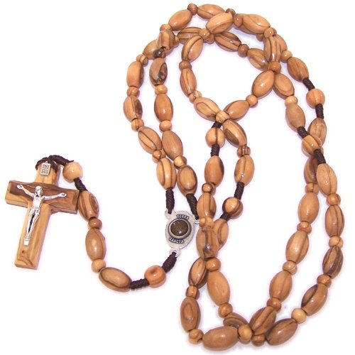  Very Long Threaded olive wood Rosary with 12mm oval beads and Soil Center - V.、mySite、elrpsem3k