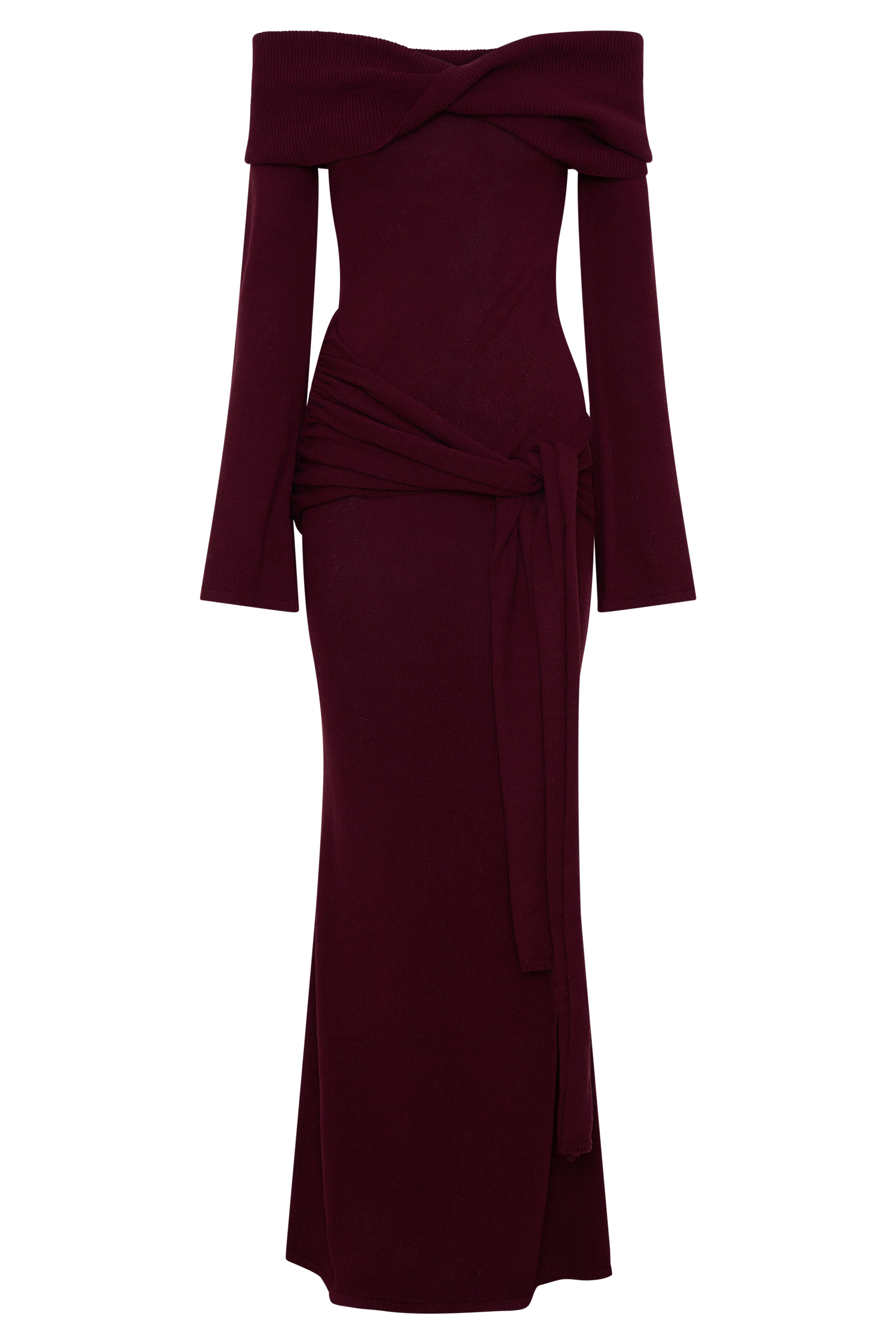 Cameron Off Shoulder Tie Maxi Dress - Merlot、mySite、solidvoid