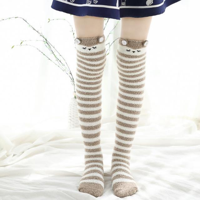 Thigh High Fuzzy Plush Socks, Leggings Adorable Animals to Keep Legs Warm! *、mySite、g9winljtr