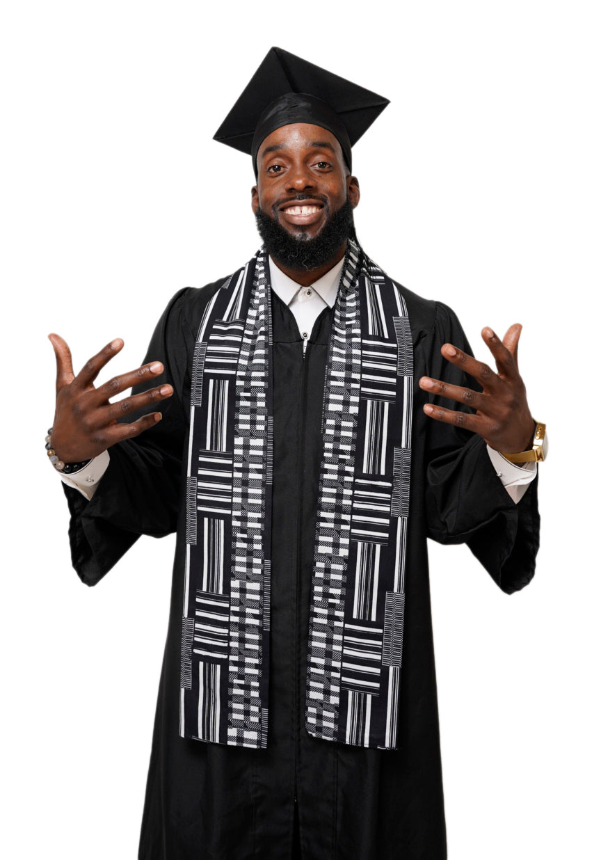 Black and white Kente African Print Graduation Stole/Sash DPB0795S1、mySite、solidvoid