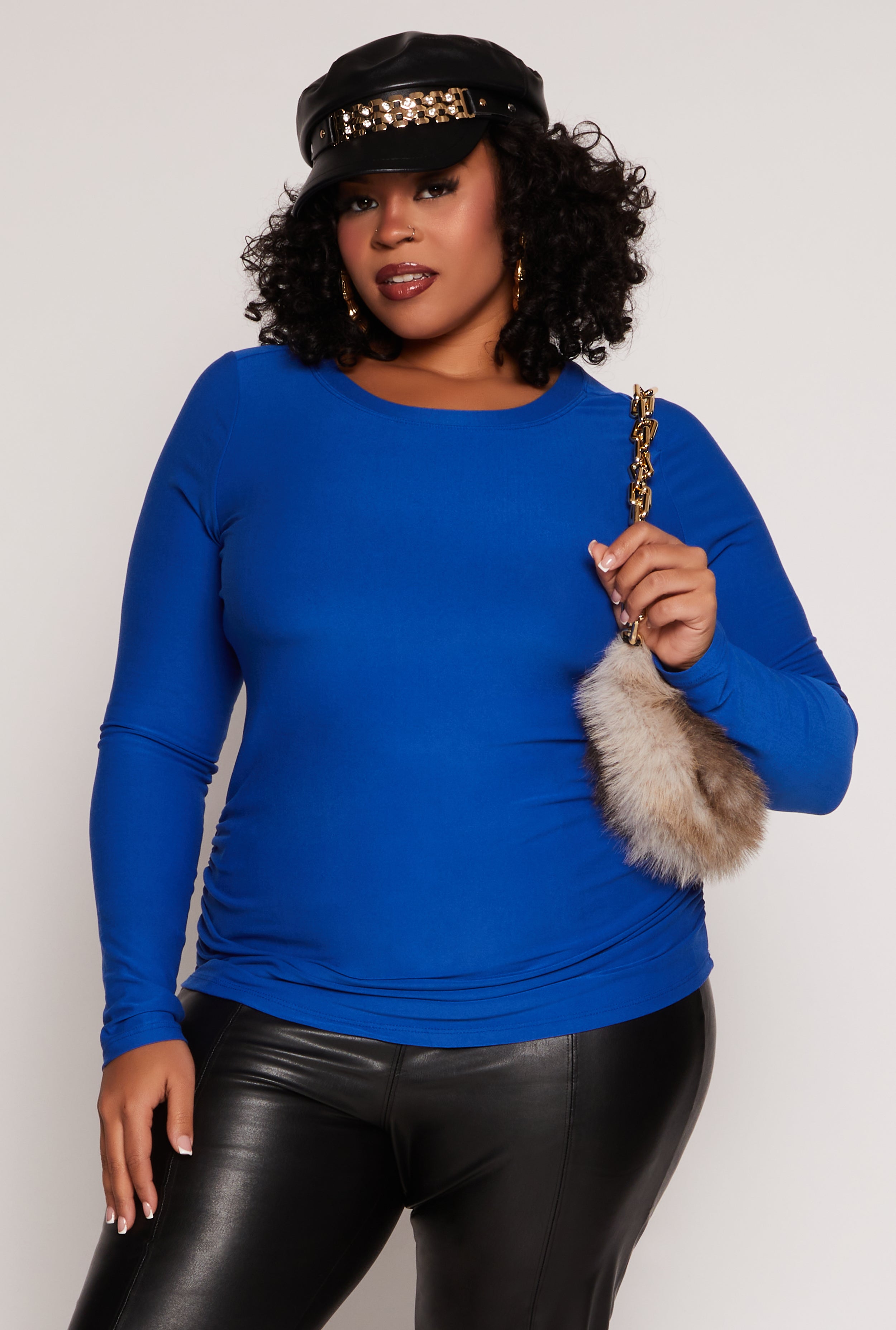 Plus Size Ruched Side Long Sleeve Top、mySite、camillekostekn