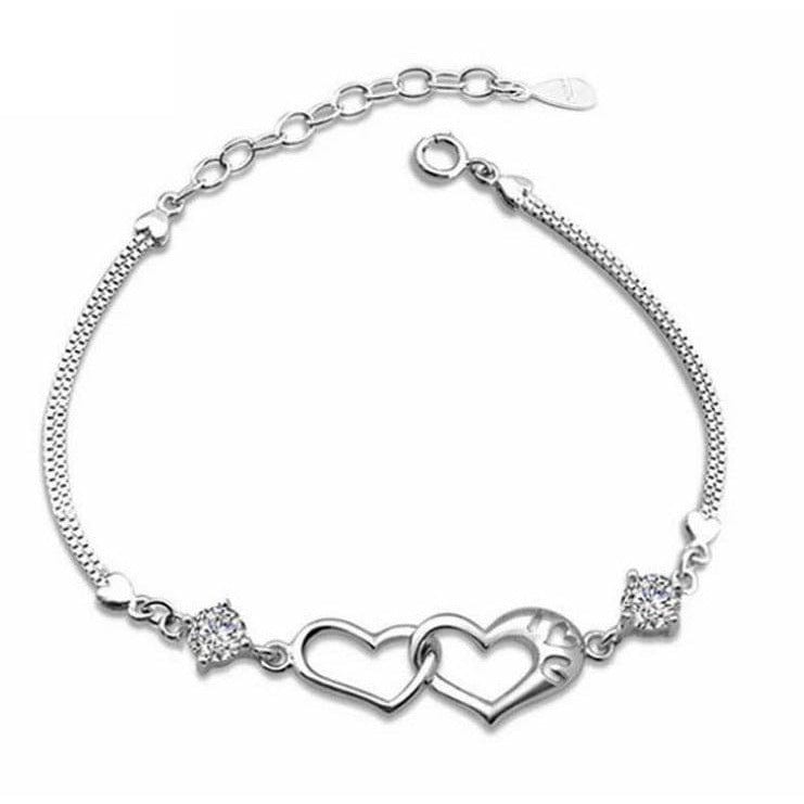 Sterling Silver Heart Bracelets in Clear or Purple CZ, Beautiful Gift!、mySite、g9winljtr
