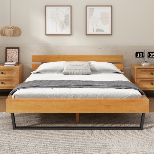 PINE WOOD BED FRAME KING SIZE,NATURAL & BLACK COLOR、、eastwooduniform