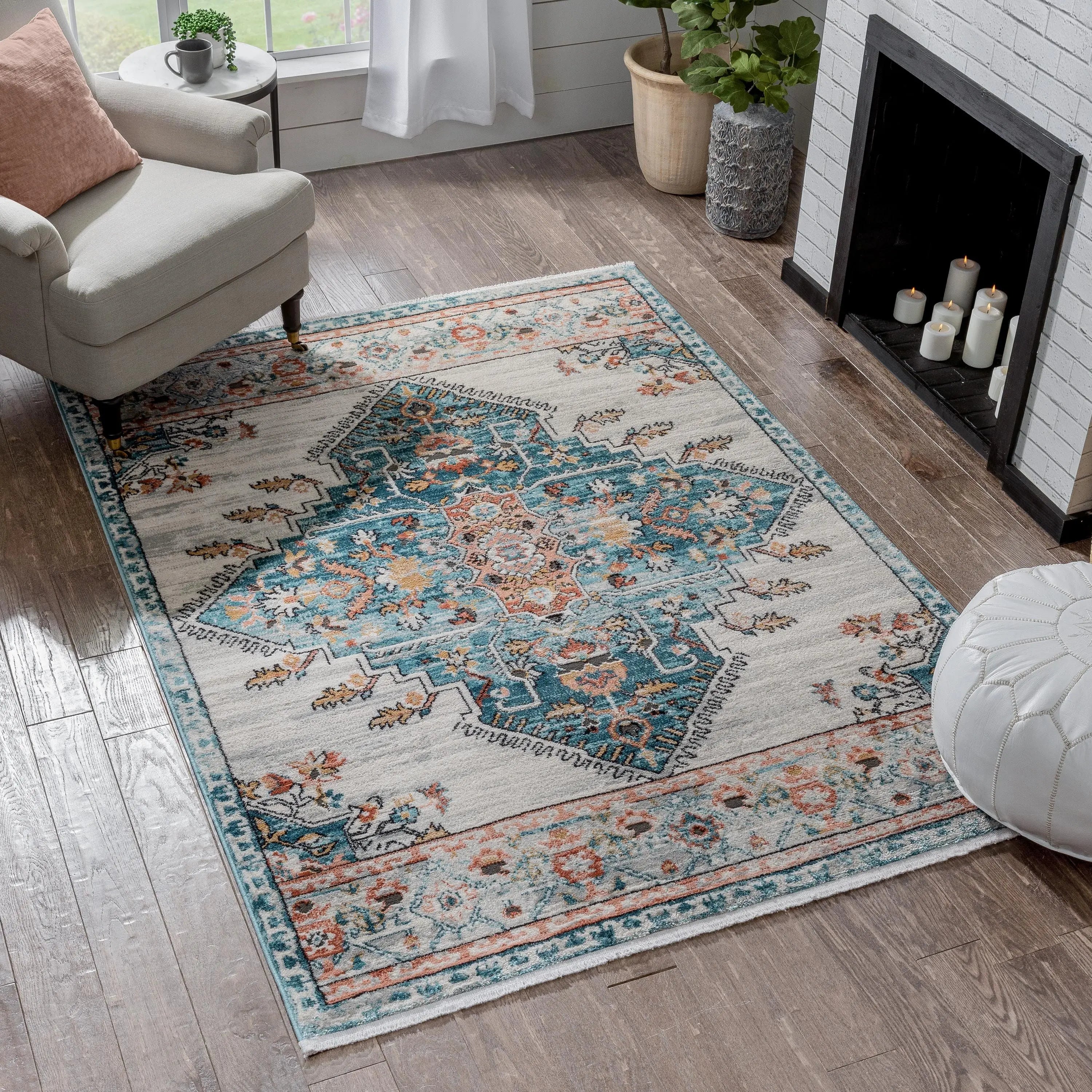 Manor Vintage Bohemian Medallion Oriental Blue Rug、mySite、gigharbornorthrealestate