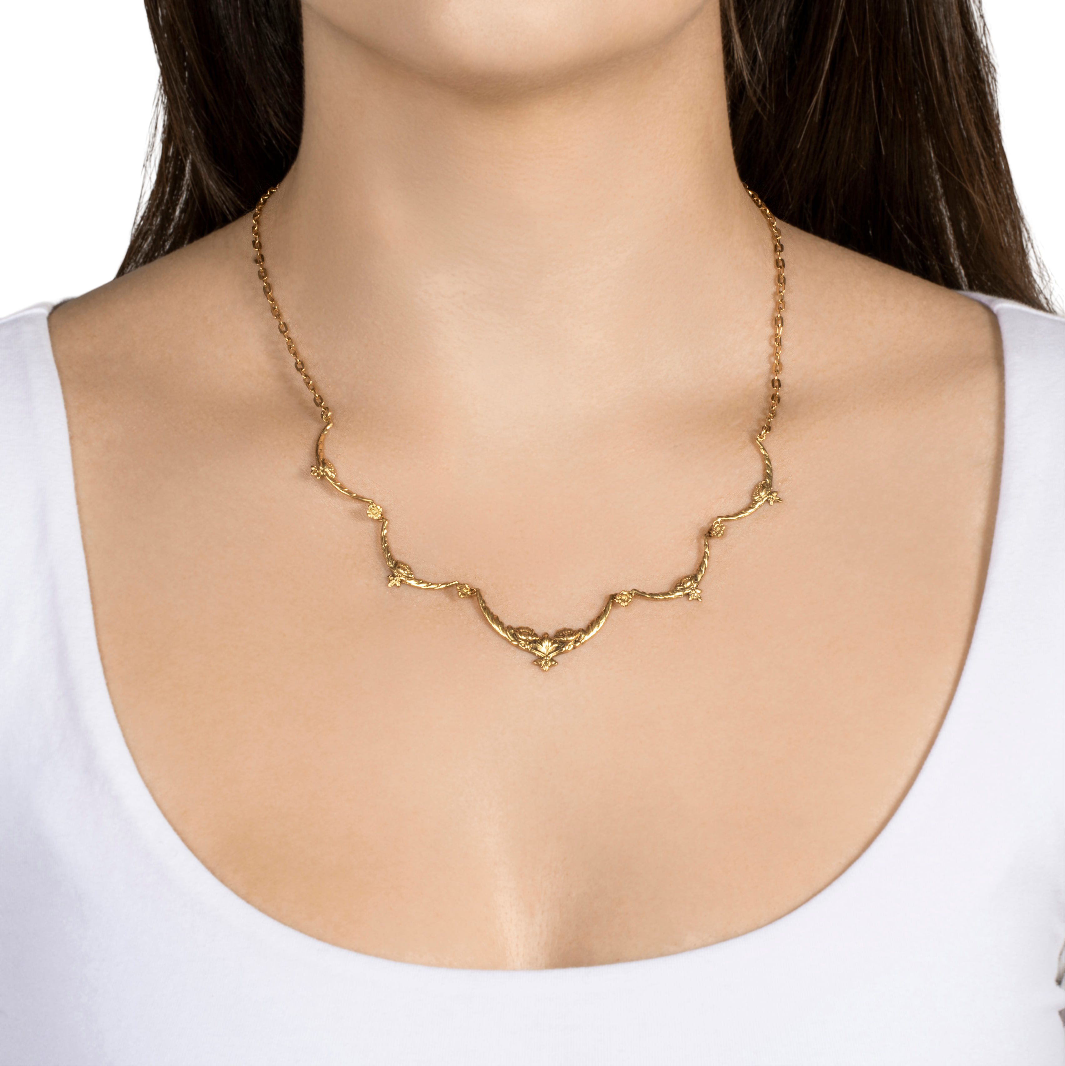 Vintage 19k Yellow Gold Floral Design Link Necklace 18、mySite、hinf8tx79