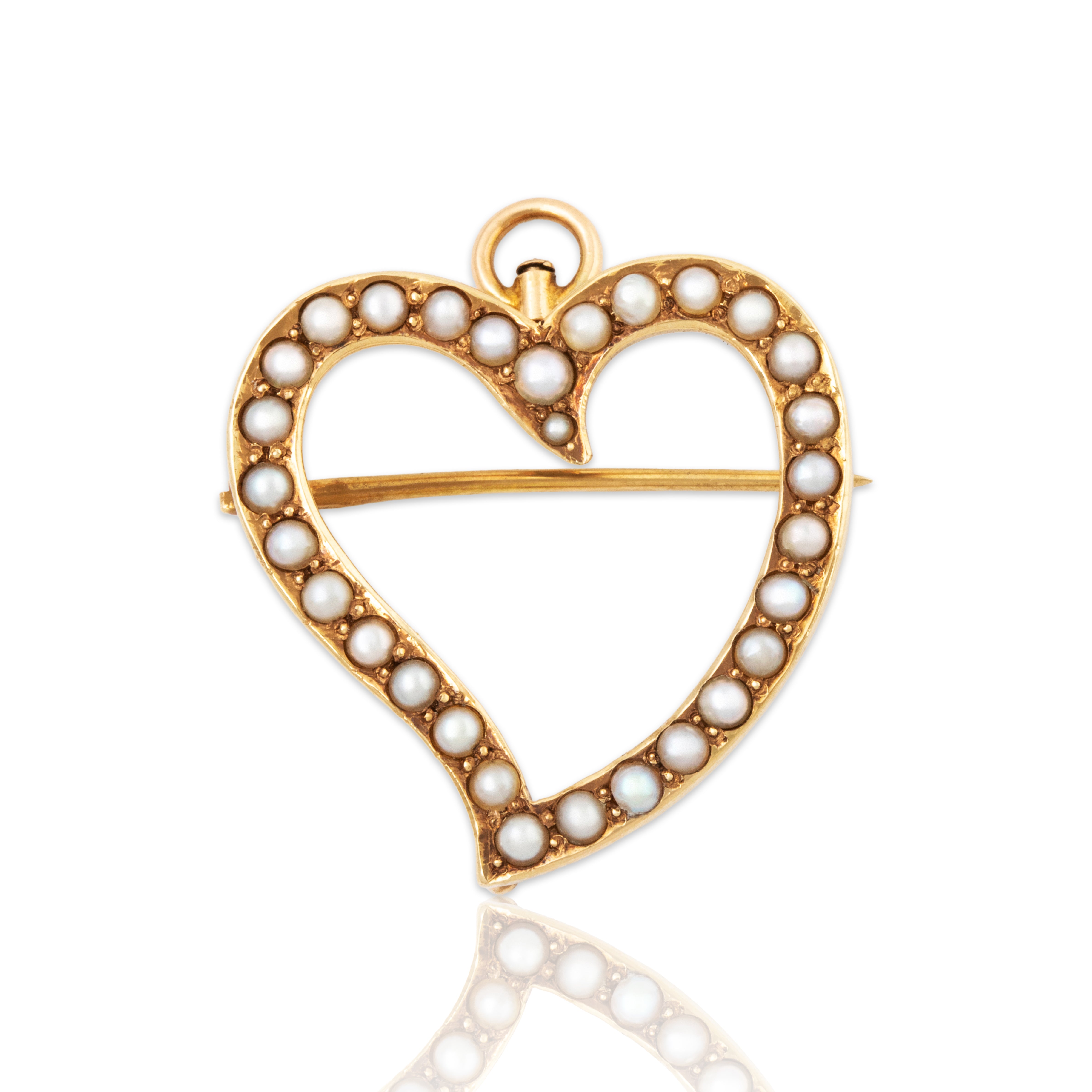 Antique Edwardian 14k Yellow Gold Pearl Wonderful Heart Pin / Pendant、mySite、hinf8tx79