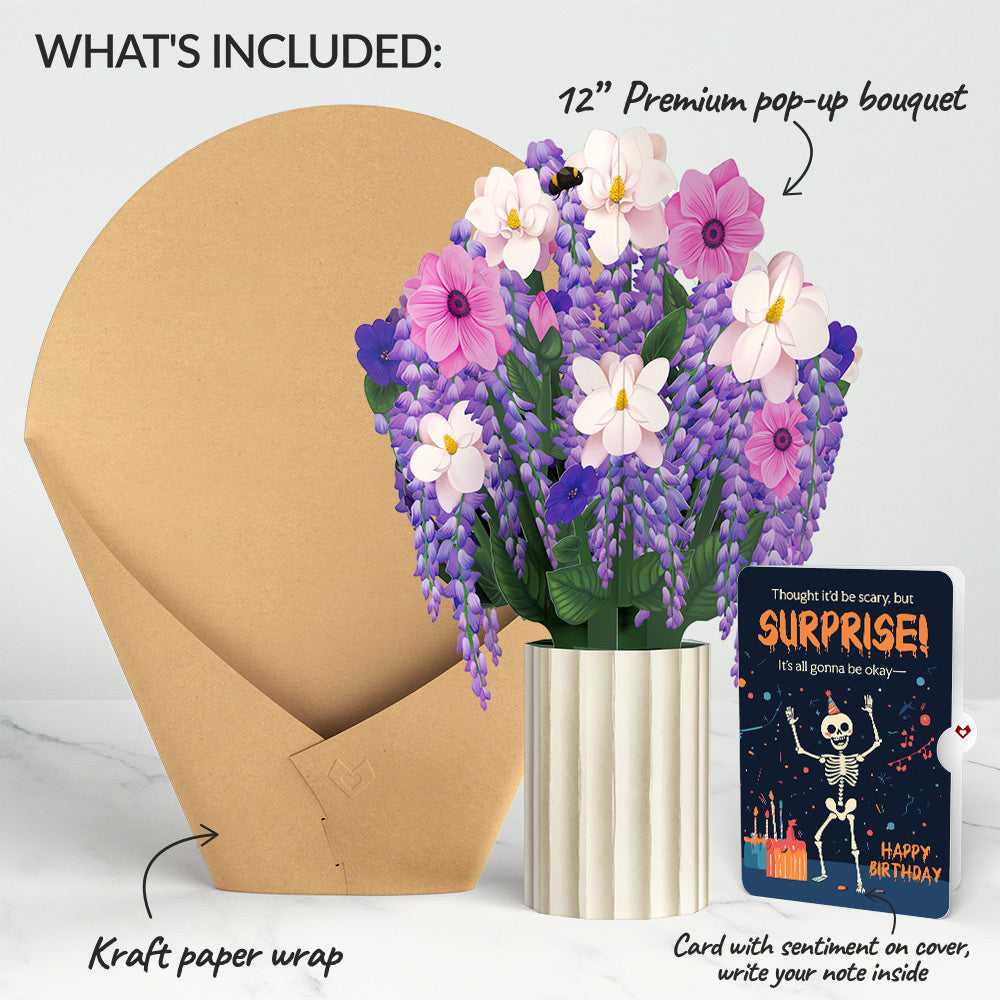 Wisteria Birthday Bouquet and Surprise Skeleton Sentiment Set、mySite、solidvoid