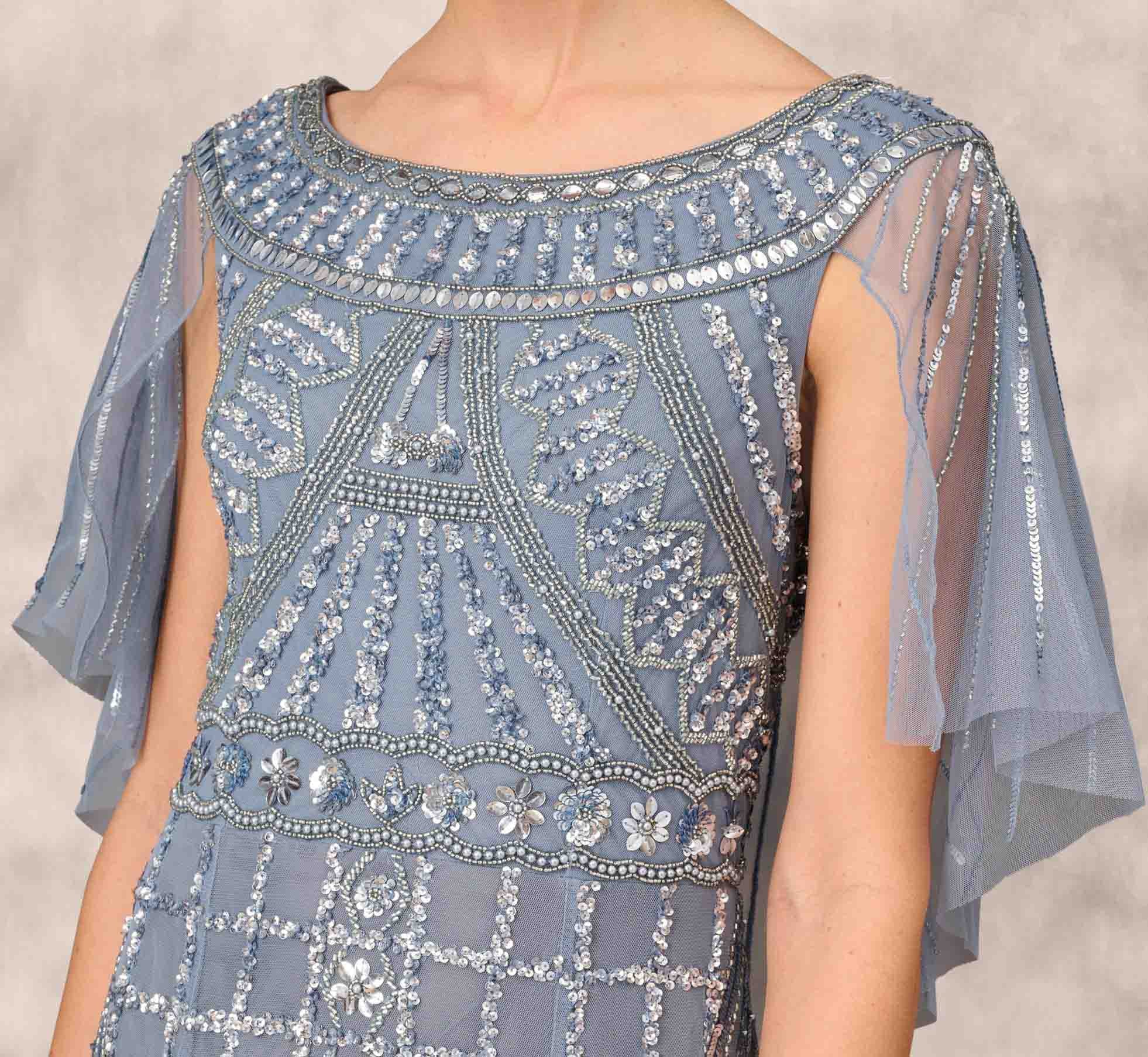 Beaded Ball Gown With Cape Sleeves In Vintage Blue、mySite、solidvoid